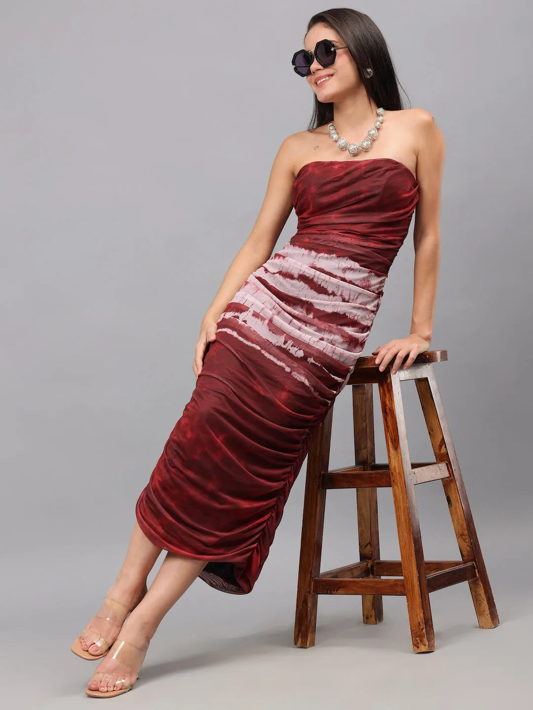 Tie Dye Printed Ruched Dress