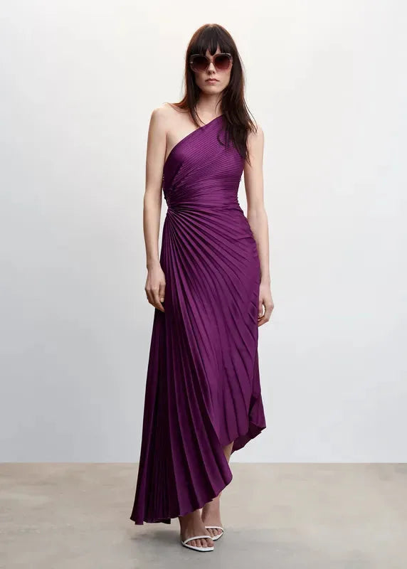 One Shoulder Pleated Maxi Dress for Women – ANNY
