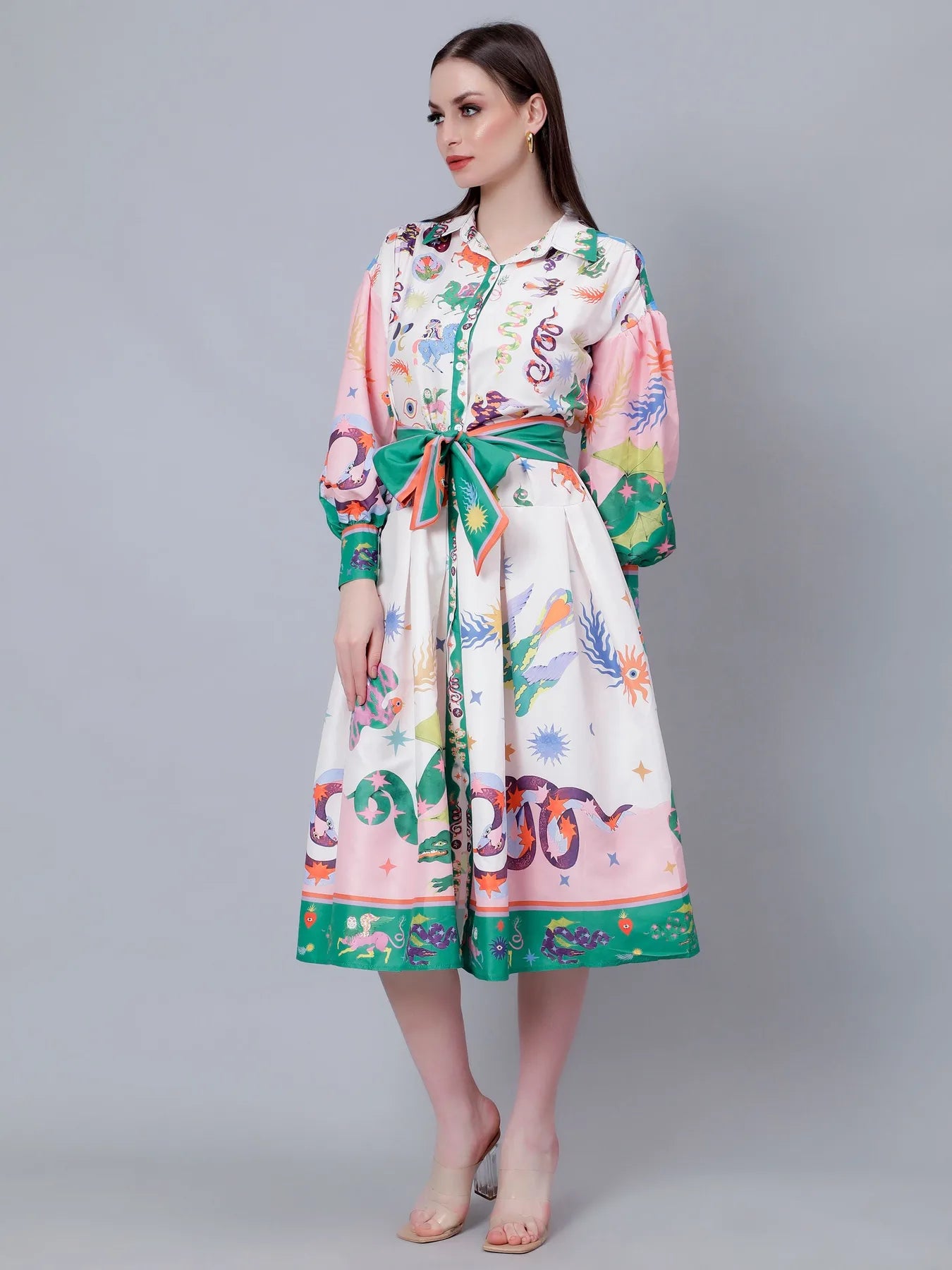 Mystic Animal Printed Shirt Dress