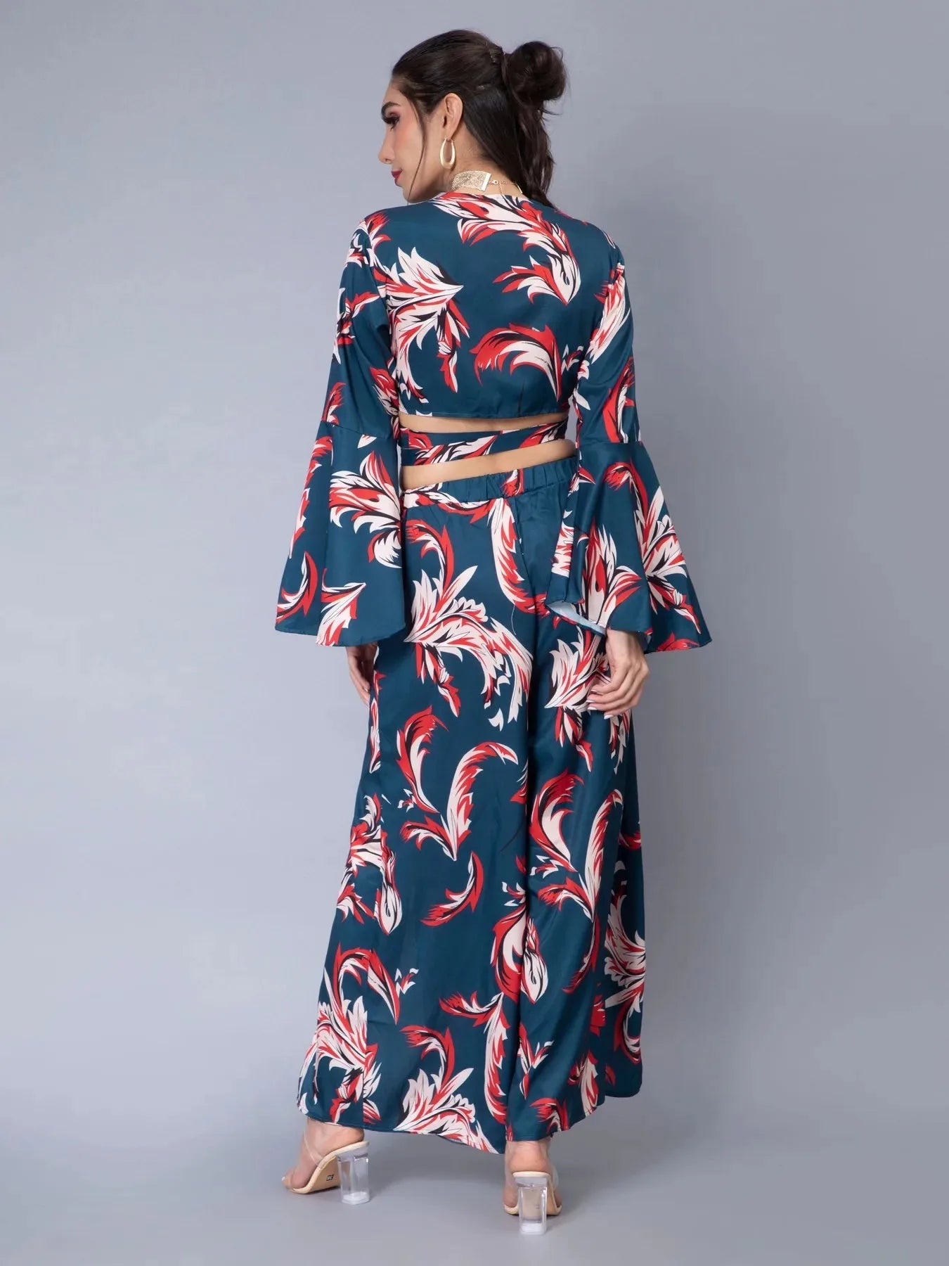 Tie Belt Wrap Top With Pants Set