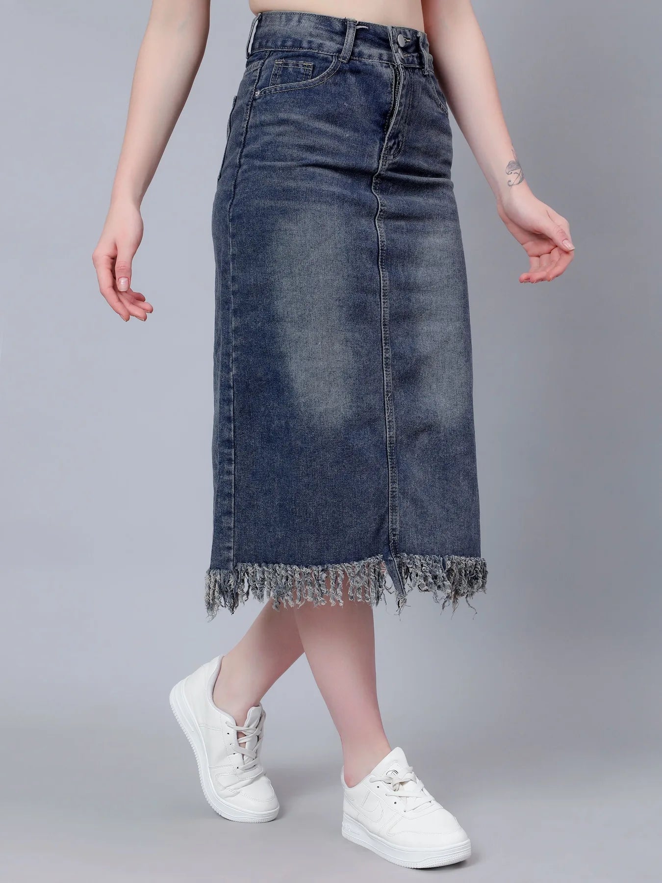 High-Rise Straight Denim Skirt