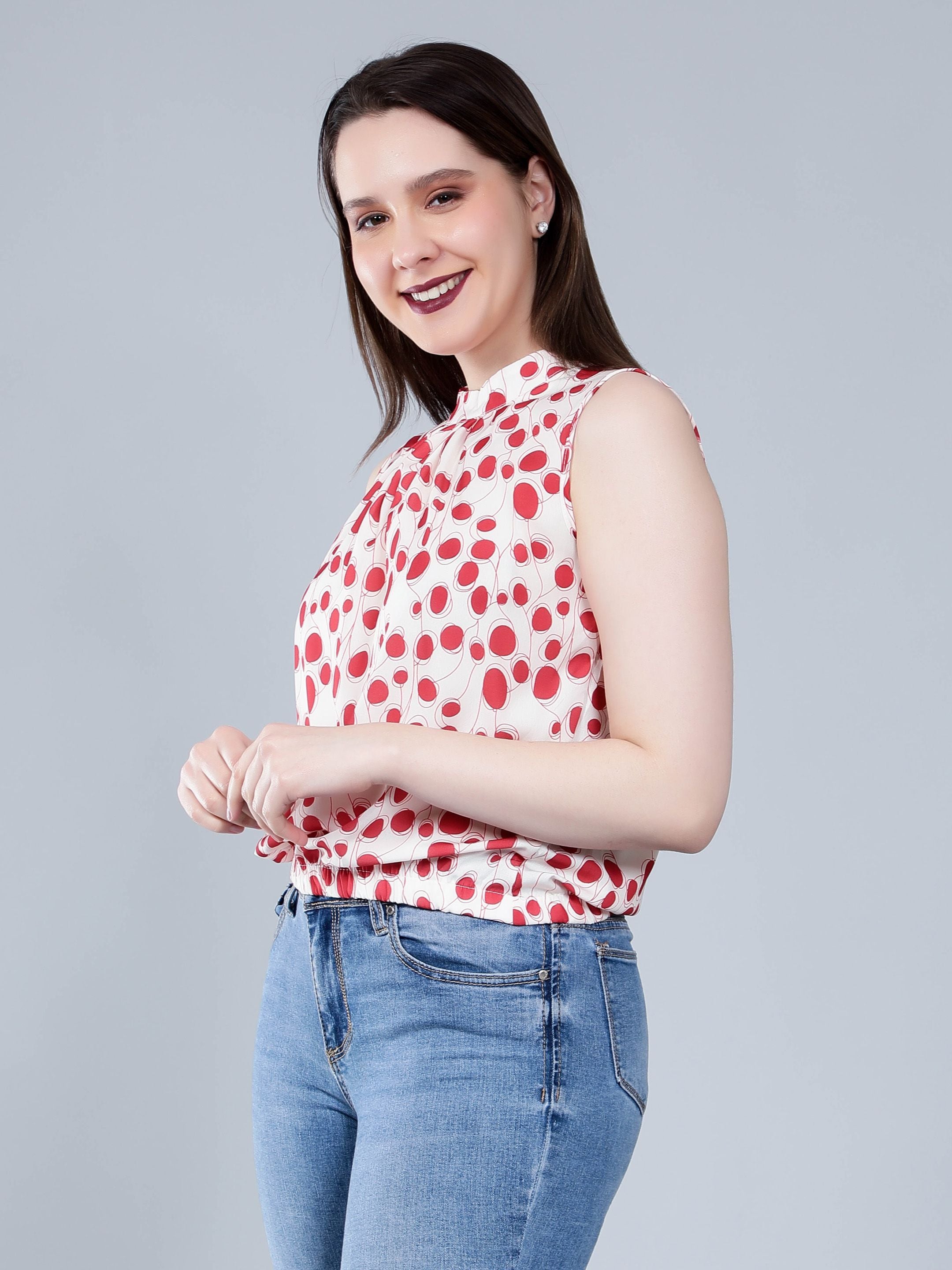 Band Neck Sleeveless Blouse