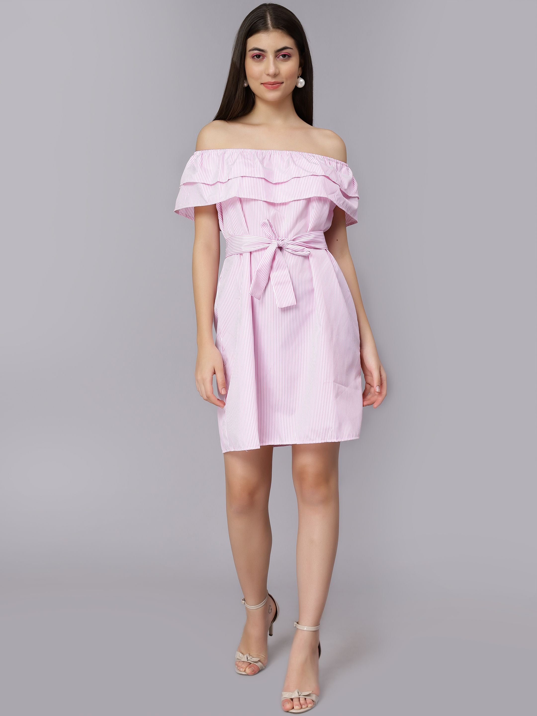 Striped Off-Shoulder Short Dress