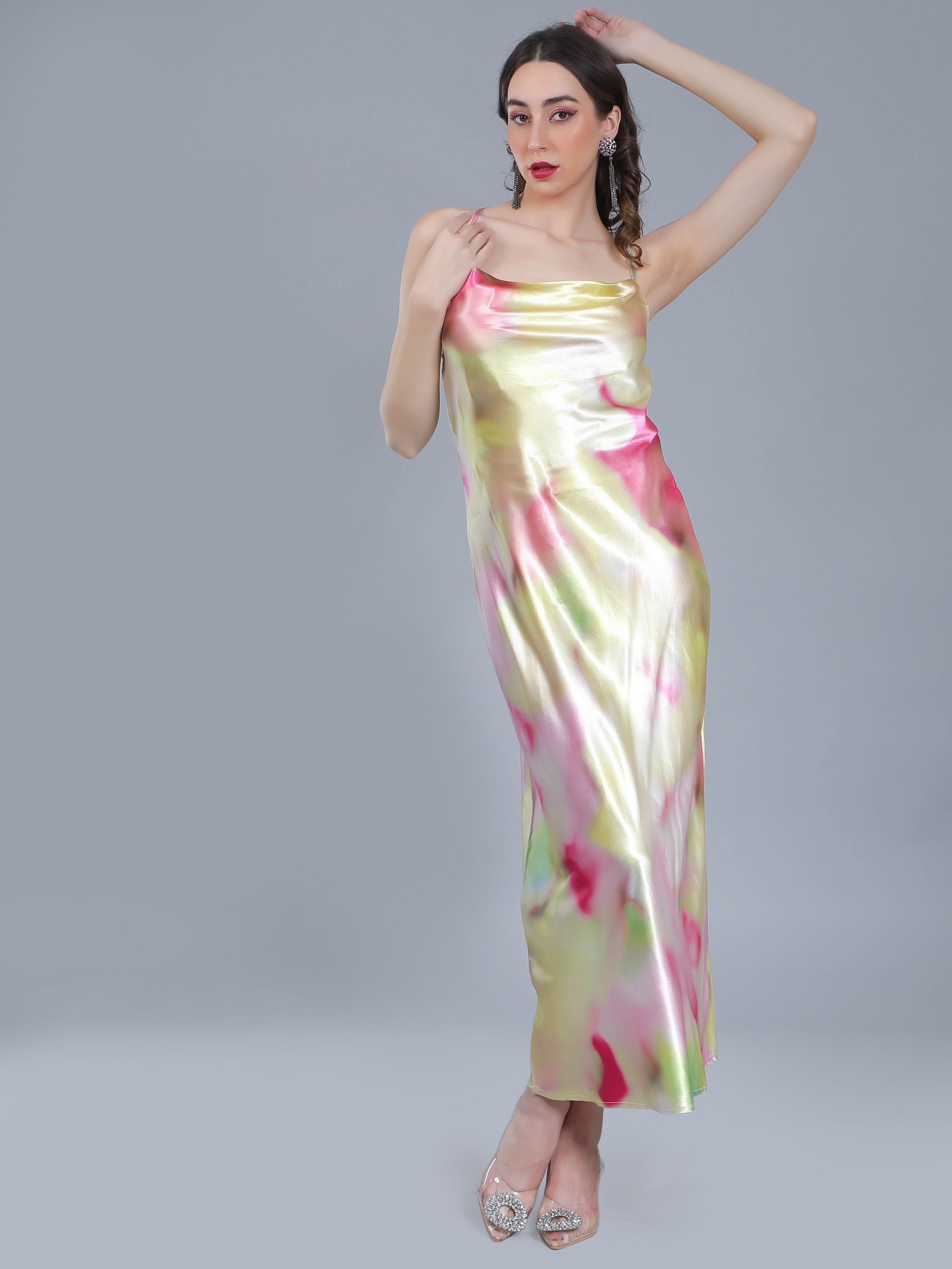 Splash Color Cowl Slip Dress