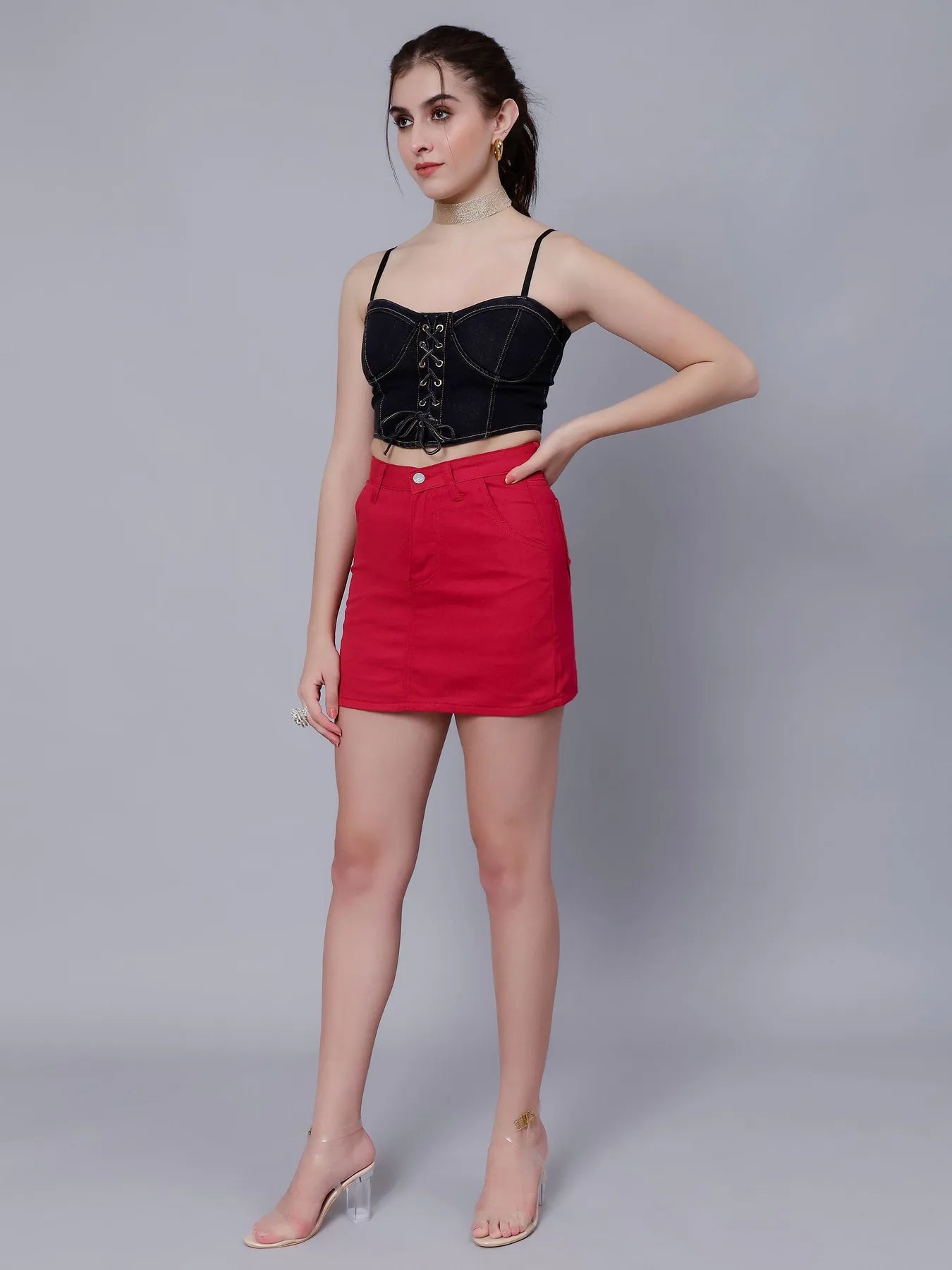 Lace-Up Denim Crop Top