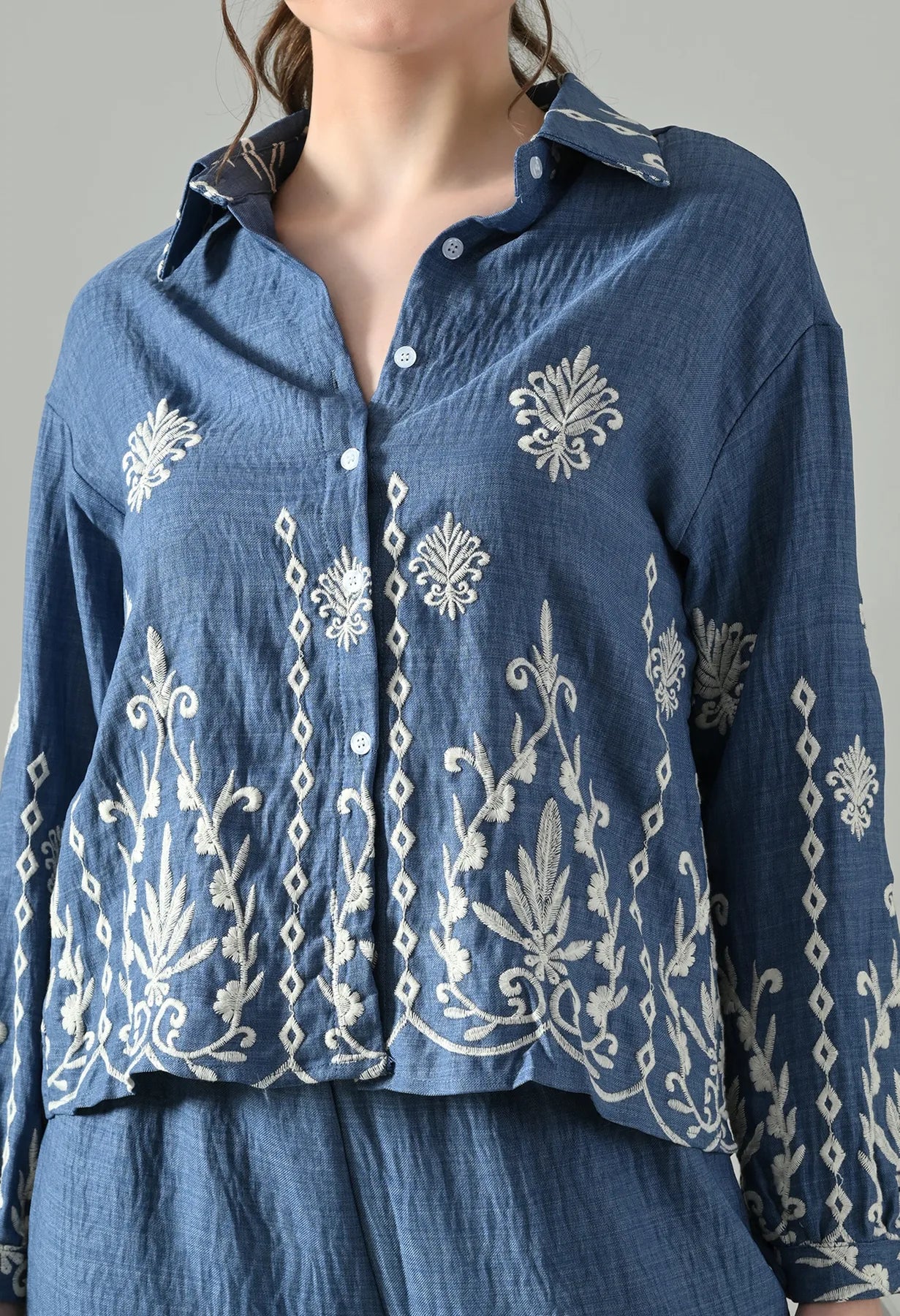 Embroidered Denim Ease Co-ord Set