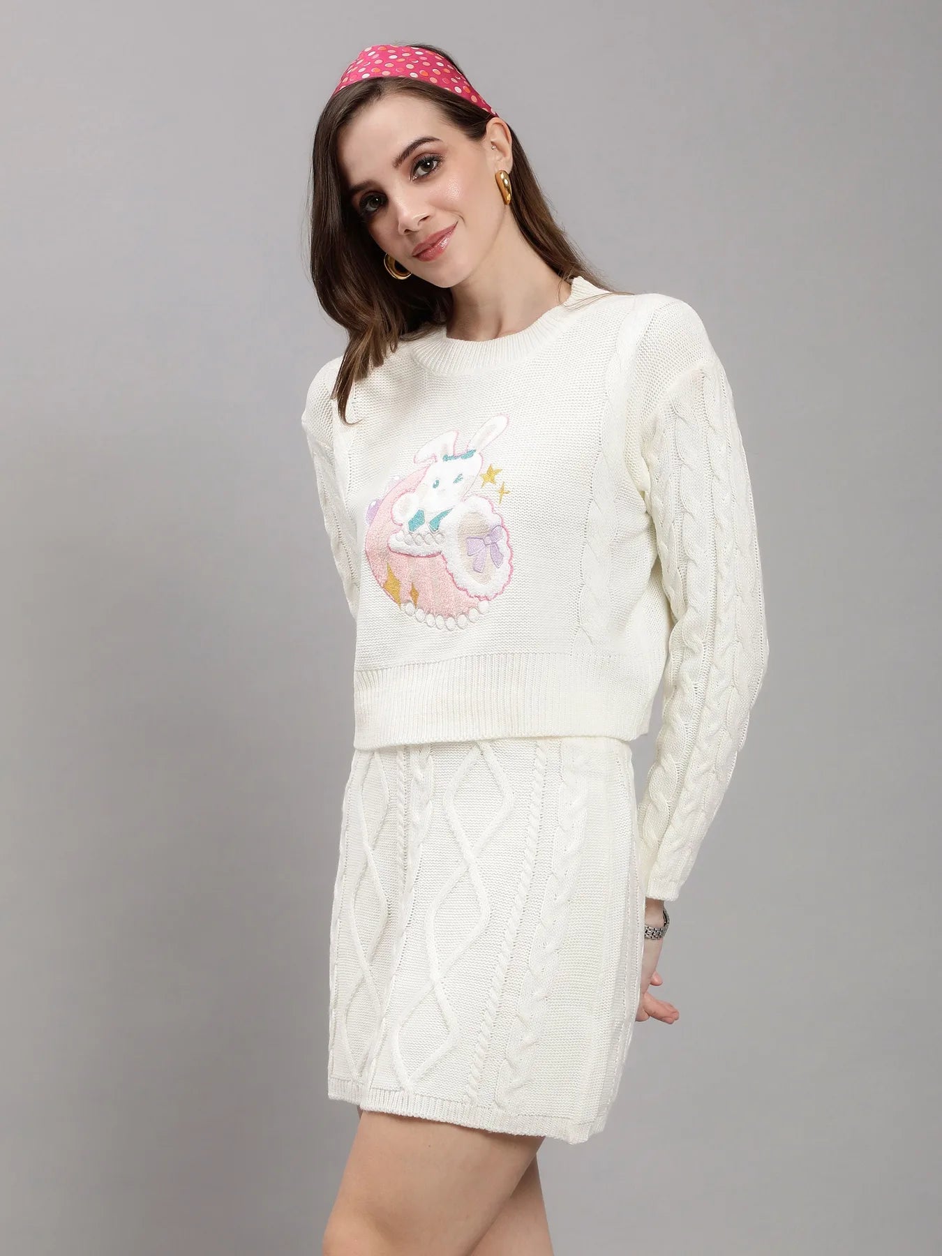 Knitted Patch Embroidery Two Piece Set