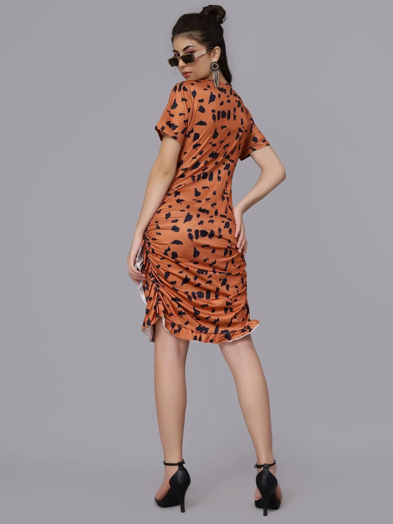 Leopard Print Ruffle Short Dress