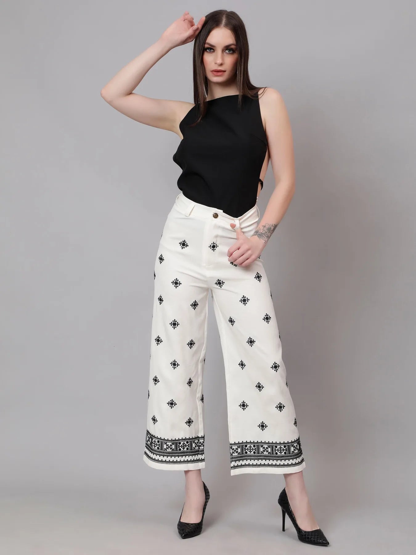 High Waist Embroidered Trousers