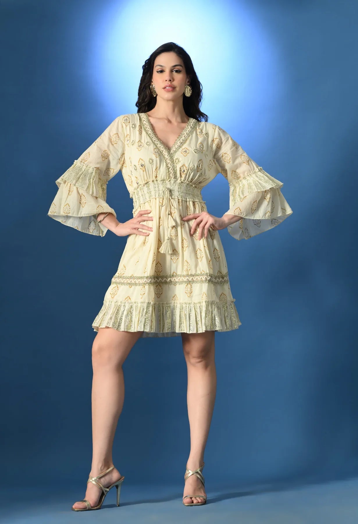 Stellar Bloom Beige Short Dress