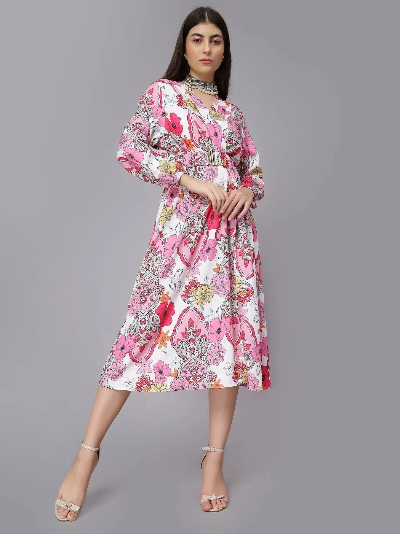 Abstract Floral Pattern Midi Dress