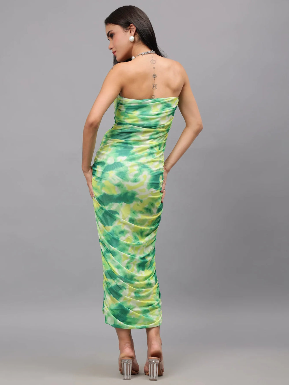 Ruched Printed Tulle Dress
