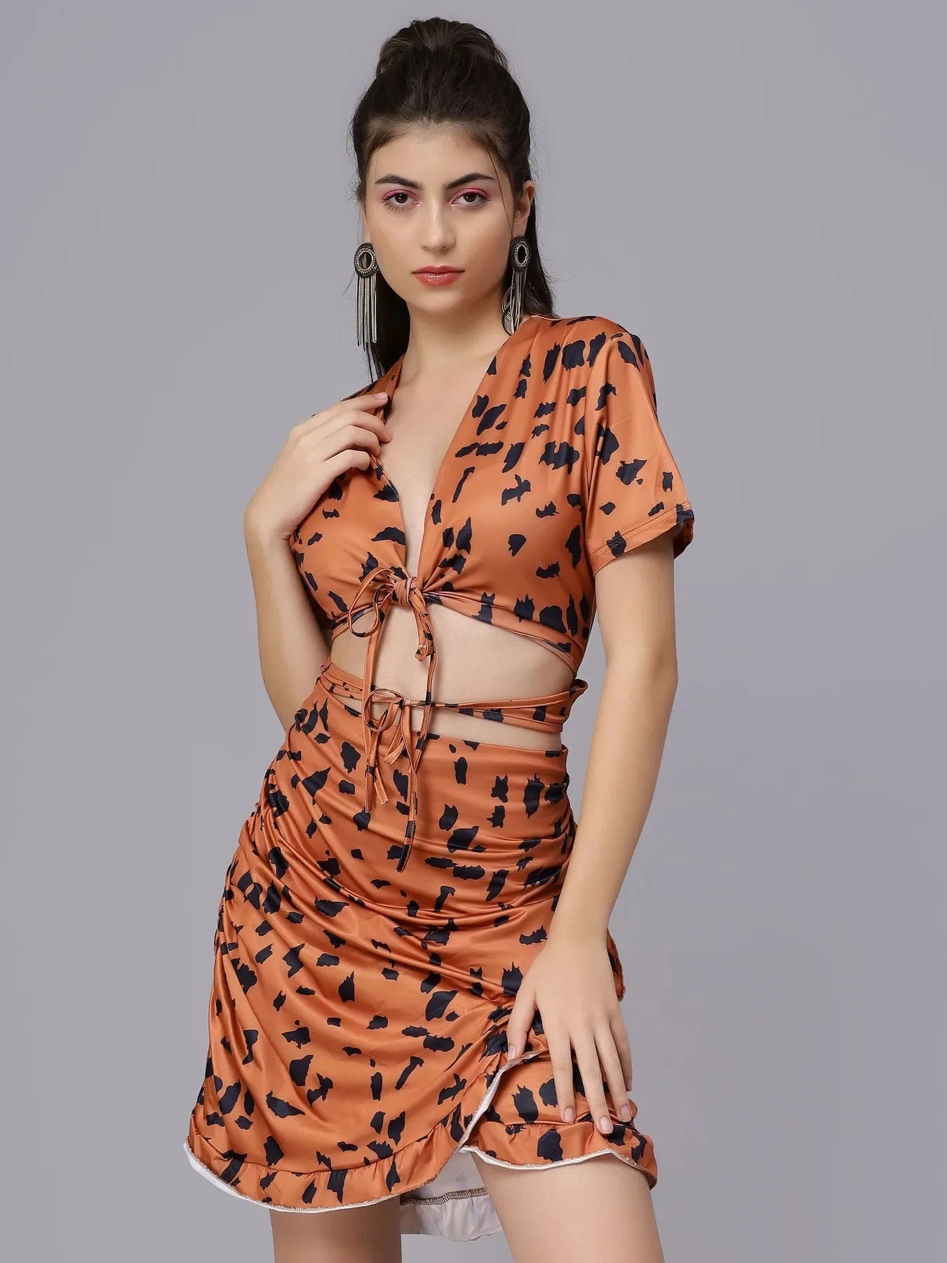 Leopard Print Ruffle Short Dress