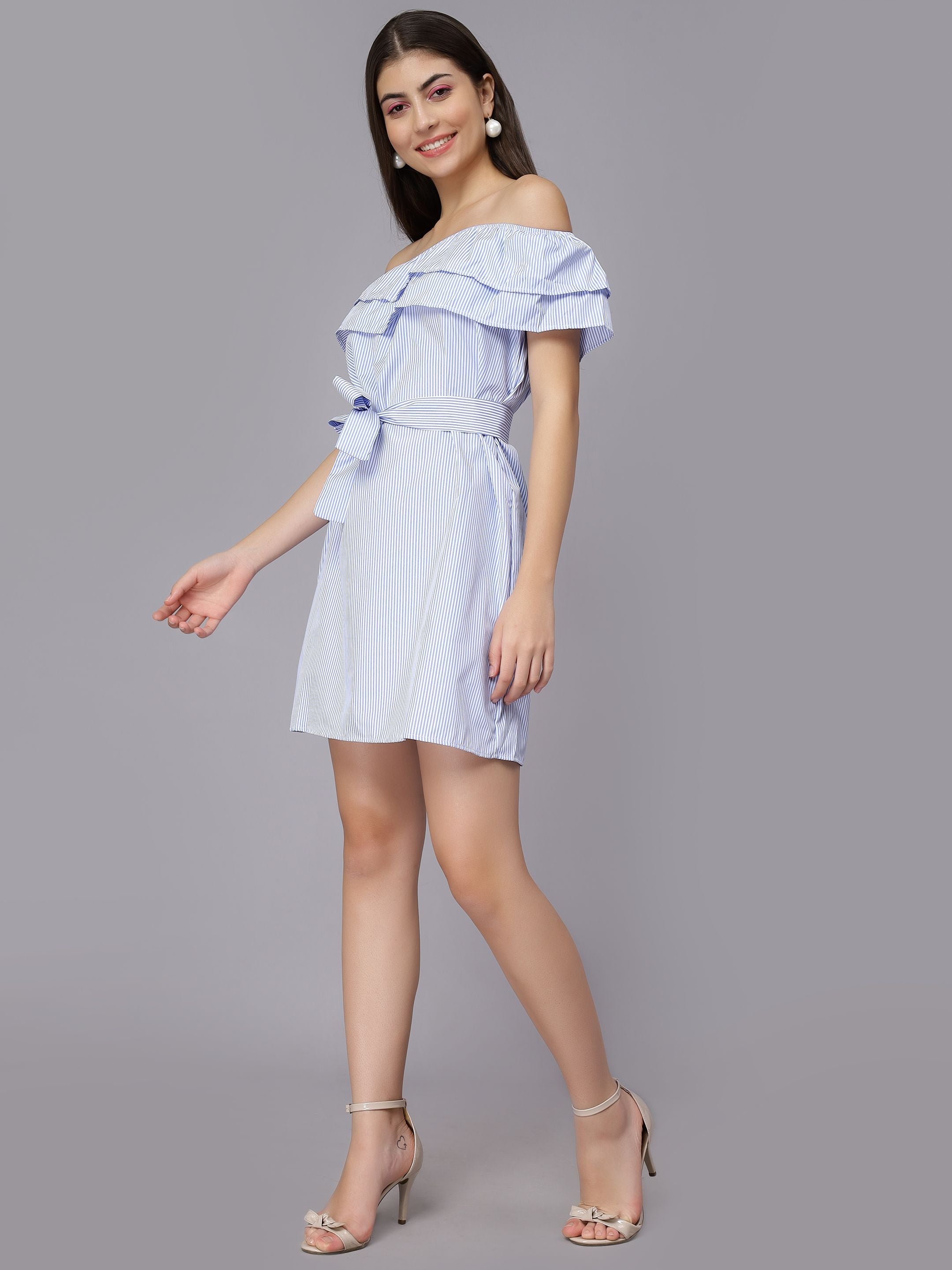 Striped Off-Shoulder Short Dress