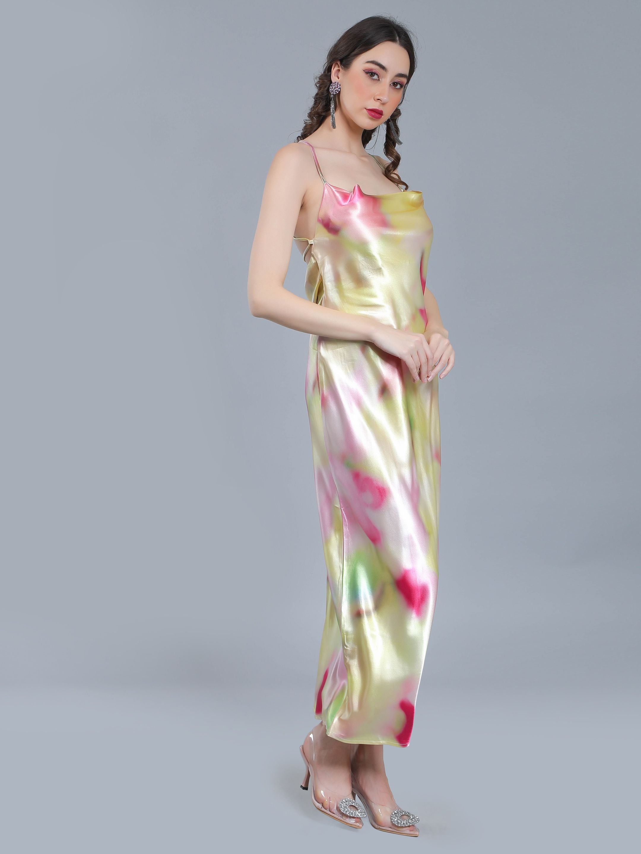 Splash Color Cowl Slip Dress