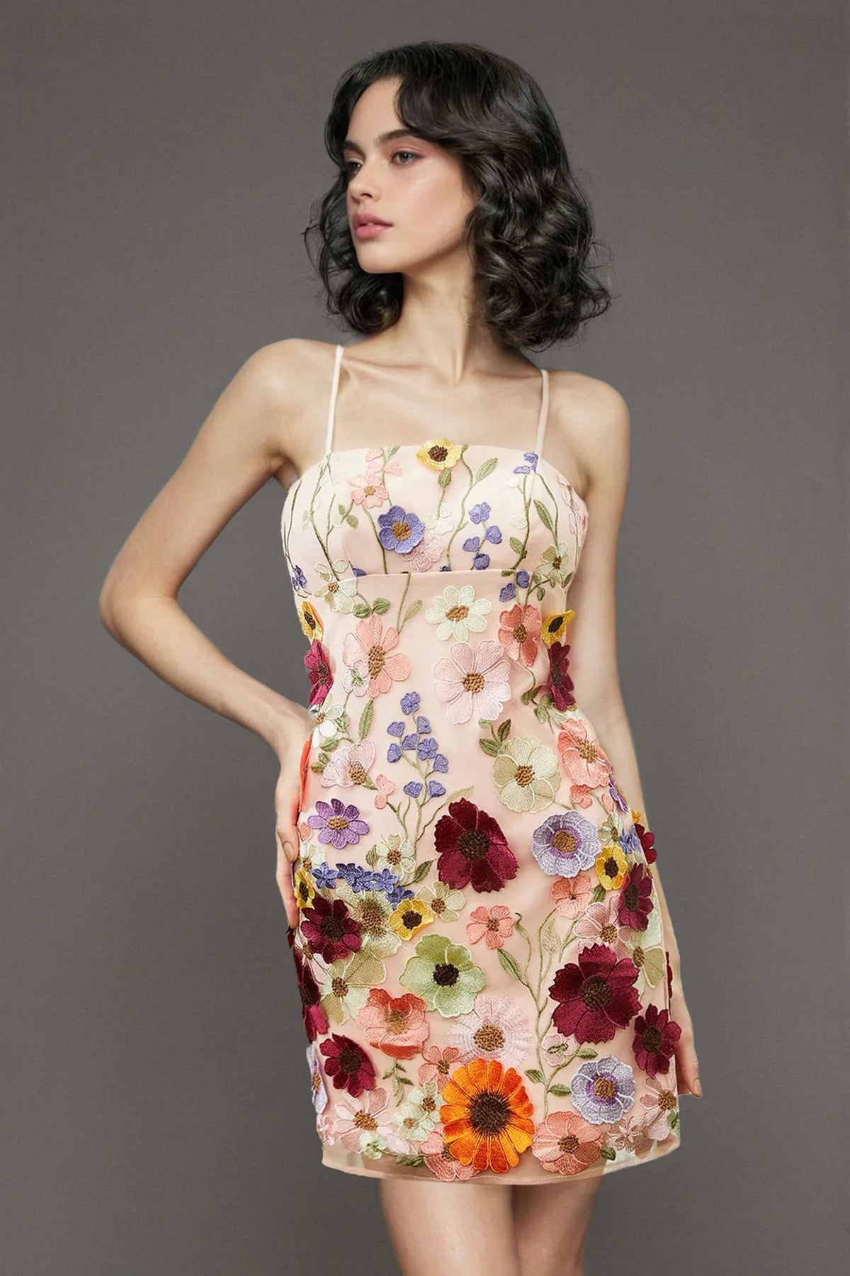 3D Flower Embroidered Short Dress