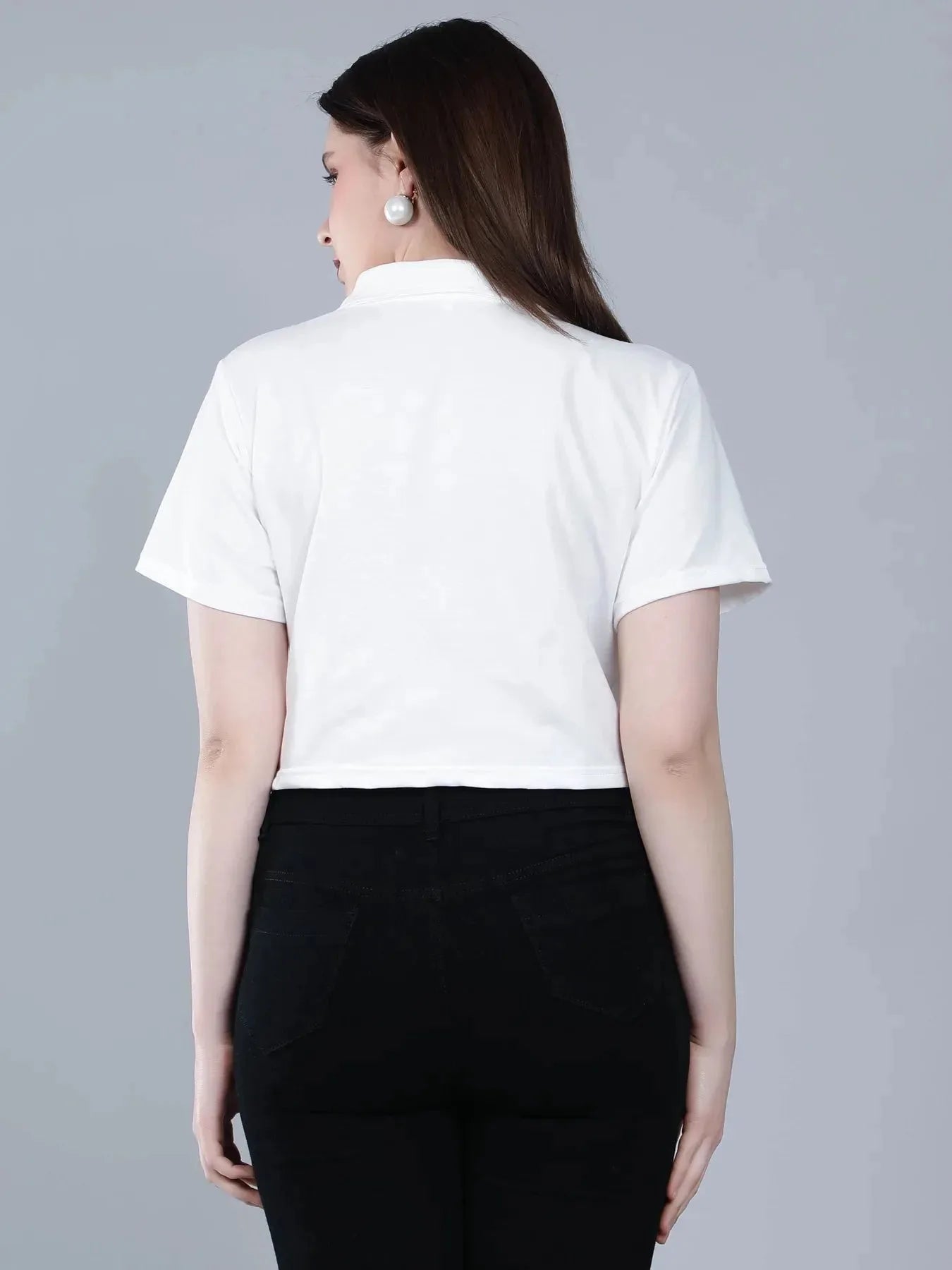 Bear Embroidered Cropped Polo Tee