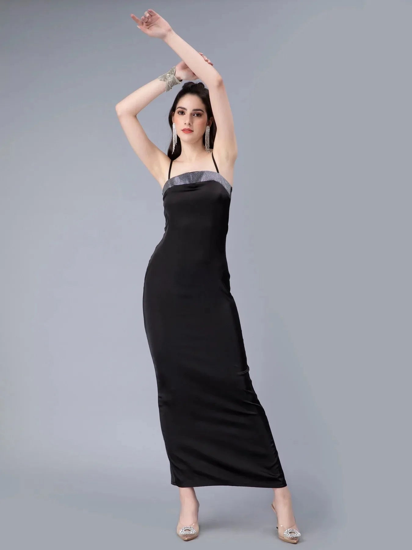 Rhinestones Embellished Satin Dress