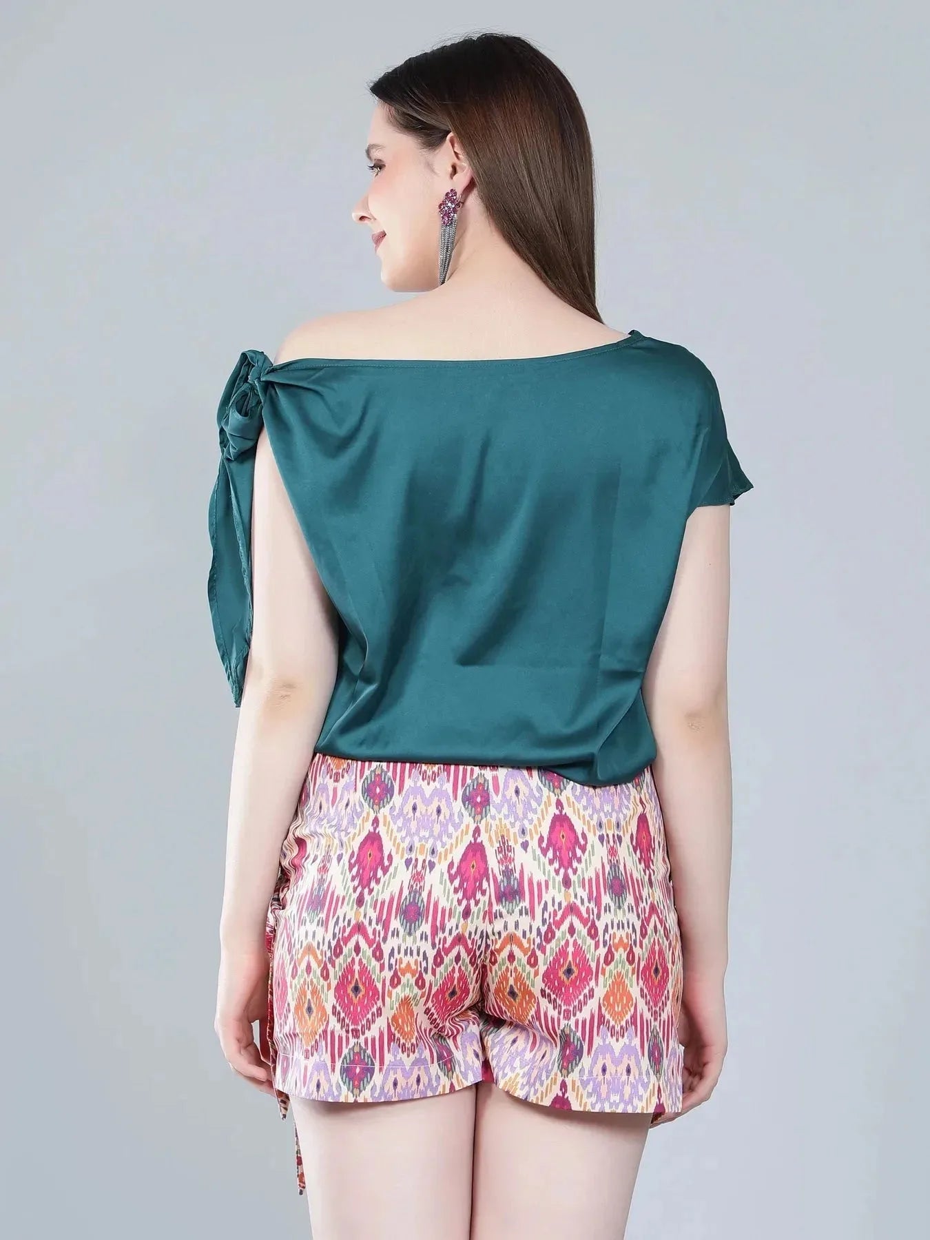 Tie Shoulder Satin Blouse