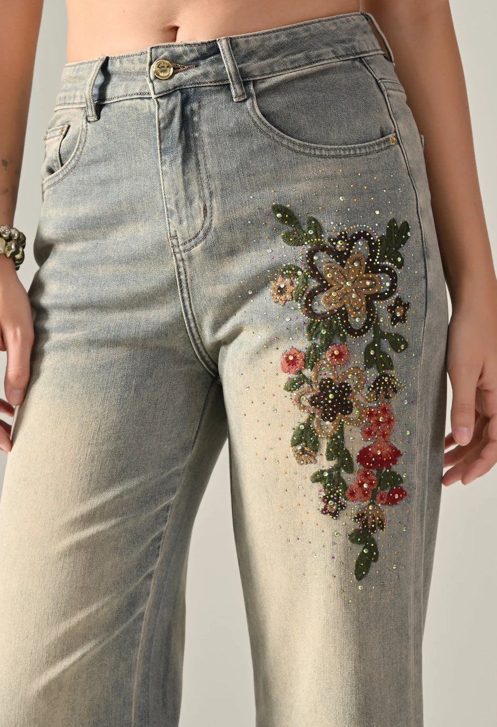 Rhinestone Embroidered Jeans