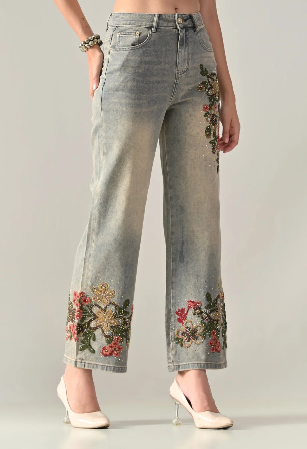 Rhinestone Embroidered Jeans