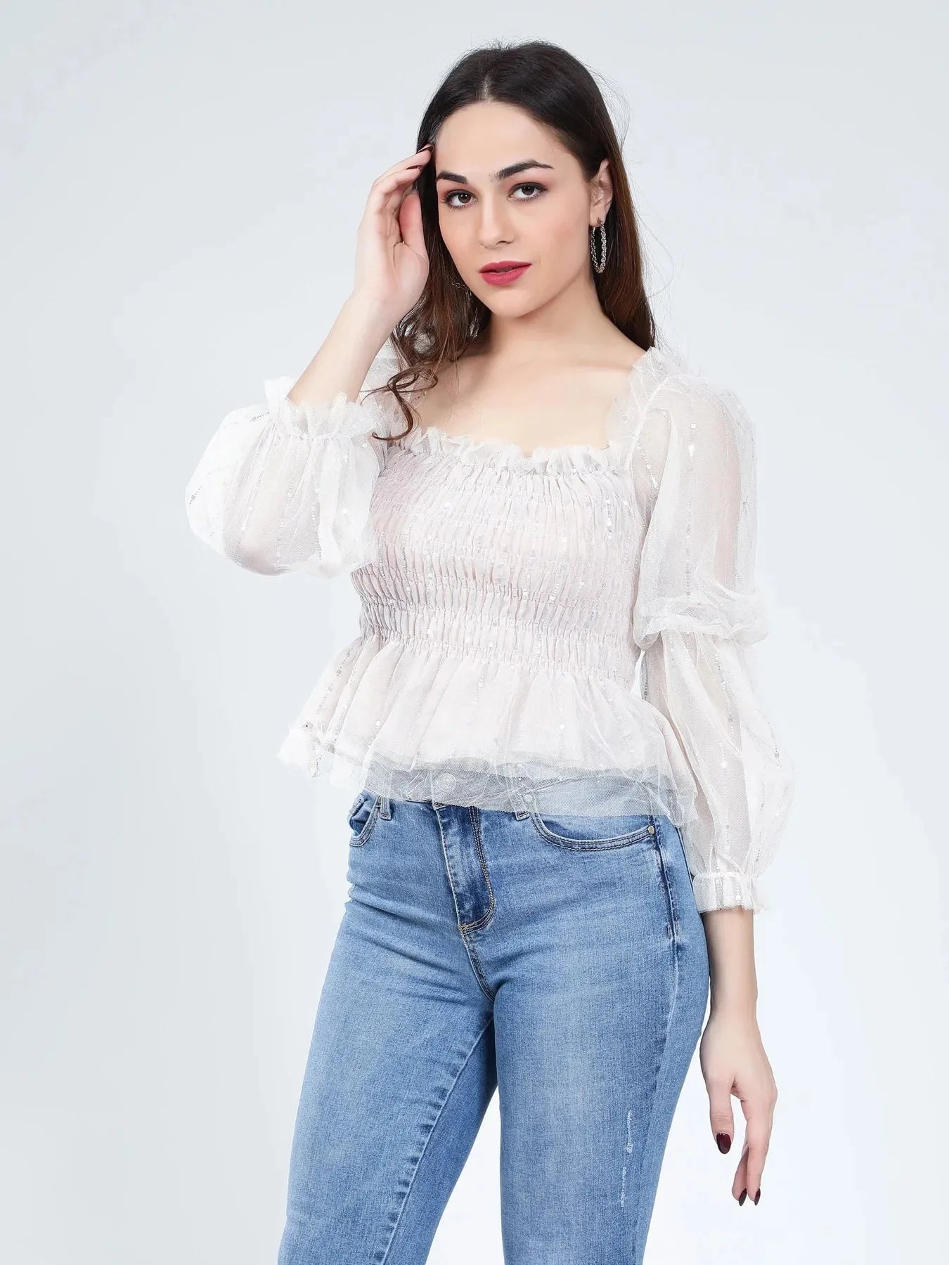 Tulle Smocking Glitter Top