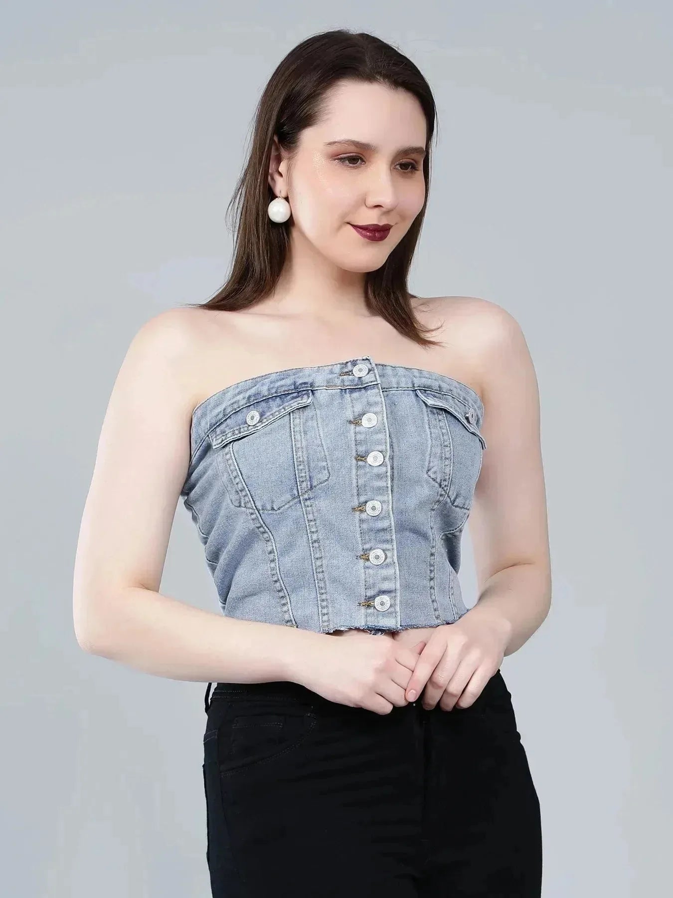 Denim Corset Crop Top