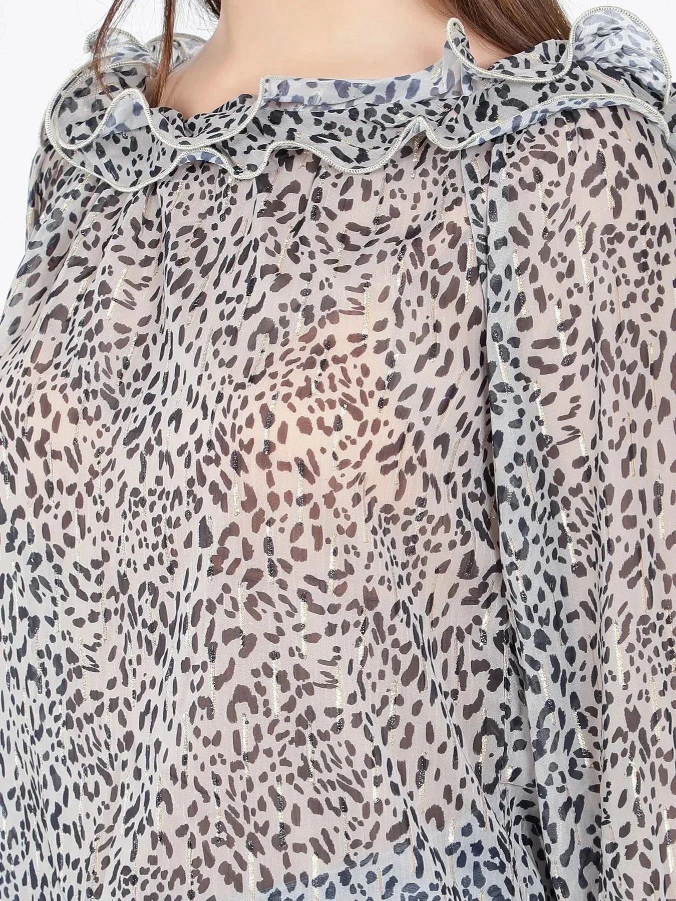 Neck ruffle Animal Print Blouse