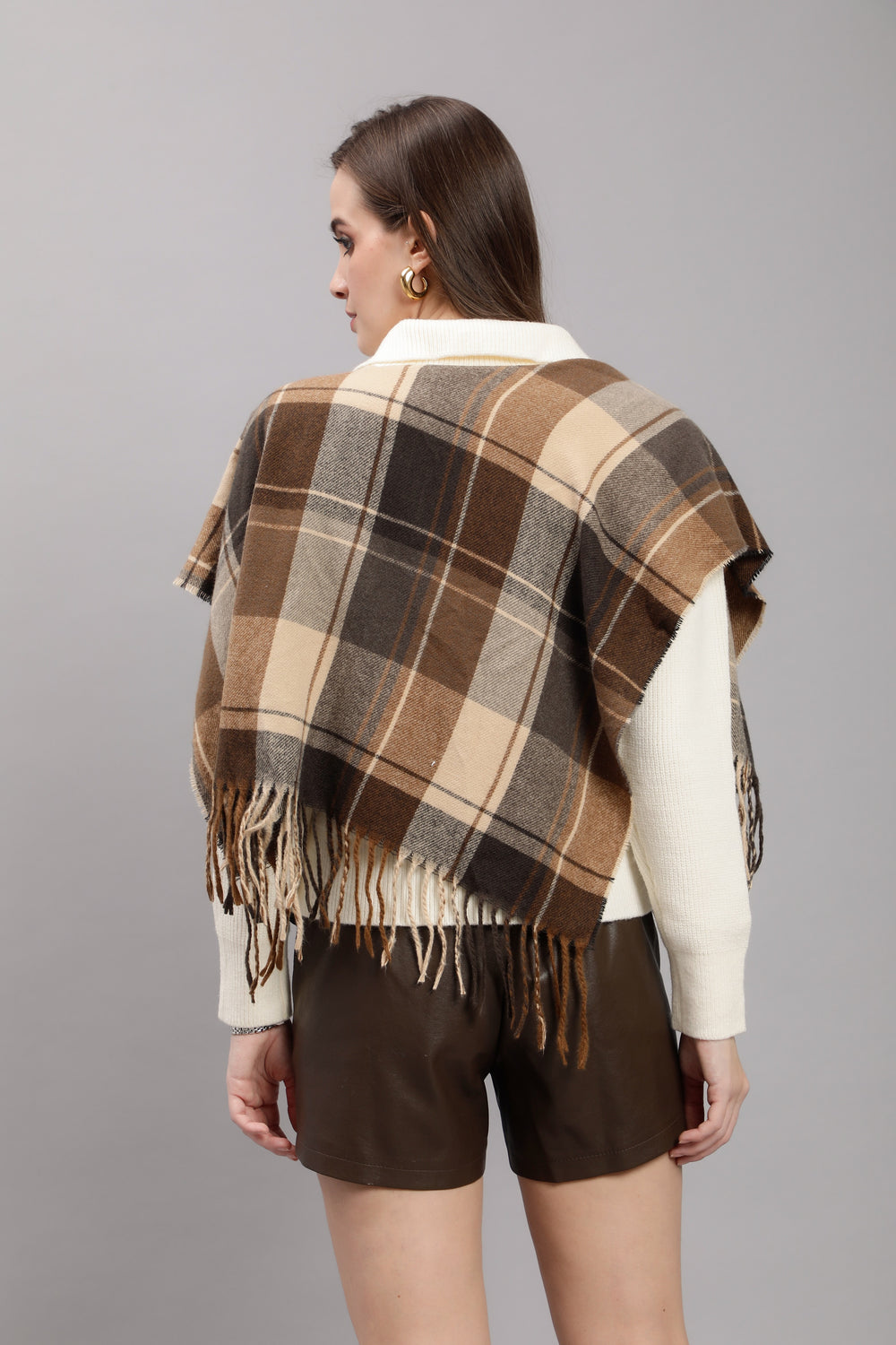 Plaid Cape Knitted Cardigan