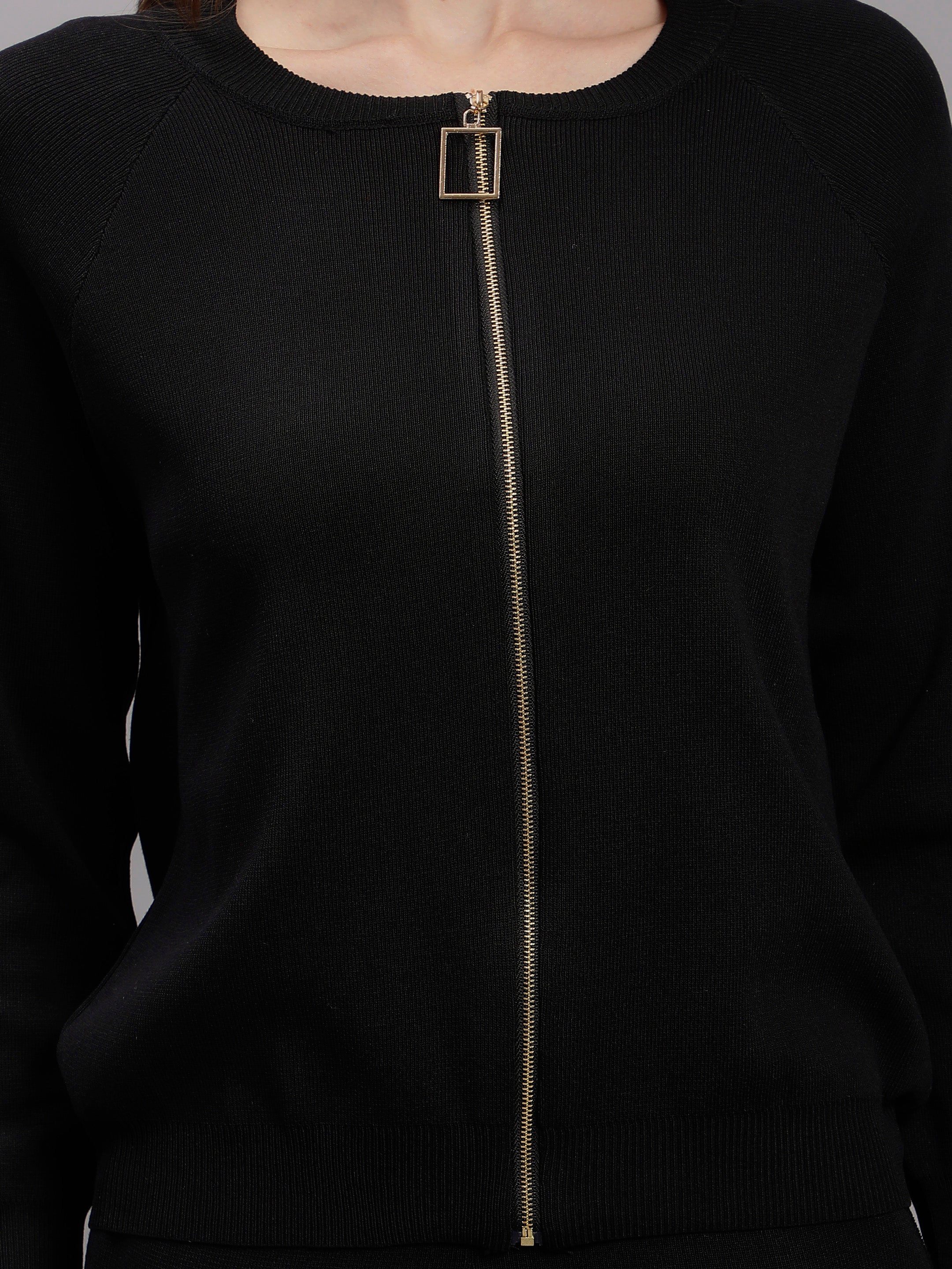 Front Zip Knitted Three Piece Set