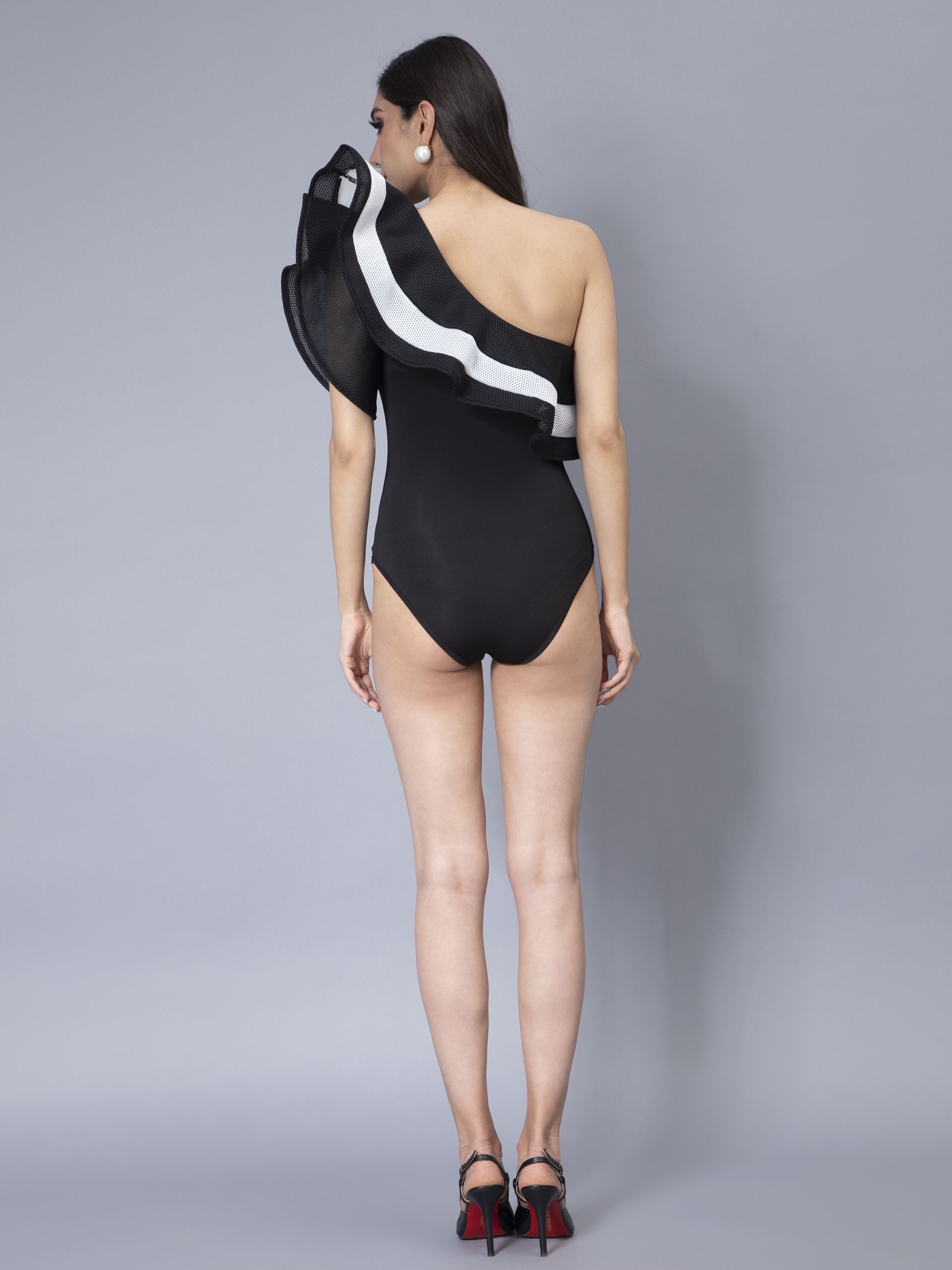 One Shoulder Ruffle Bodysuit