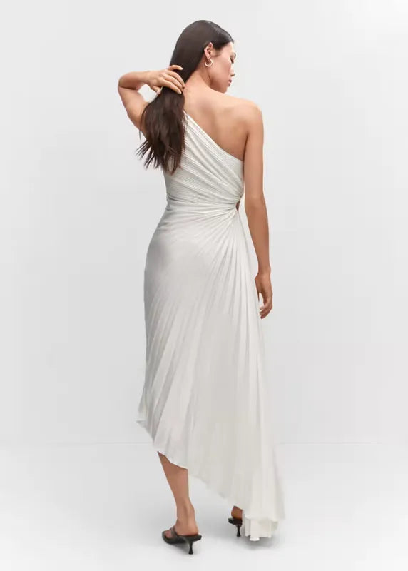 One-Shoulder Pleated Maxi Dress