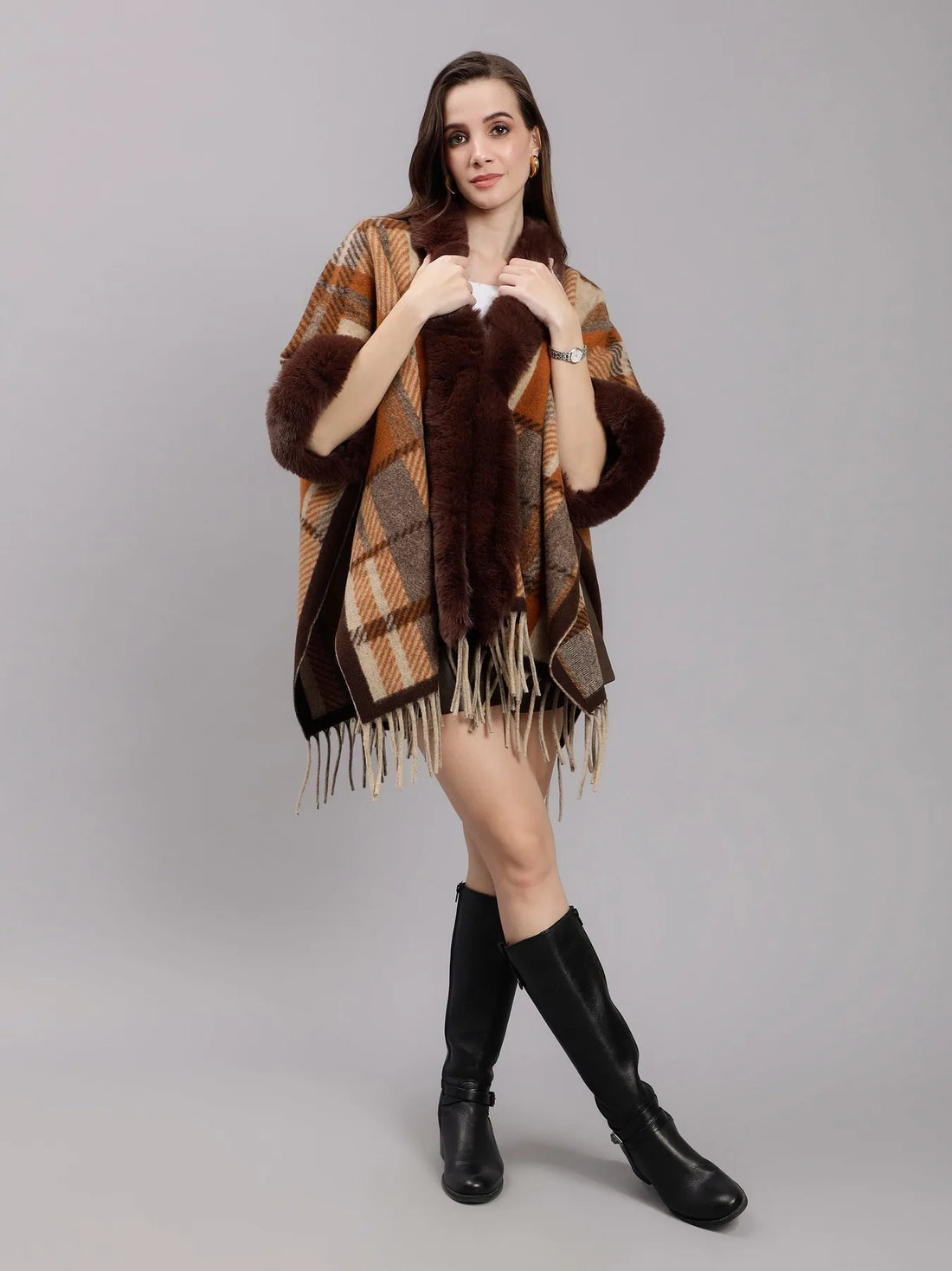 Poncho Plaid Woolen Cape