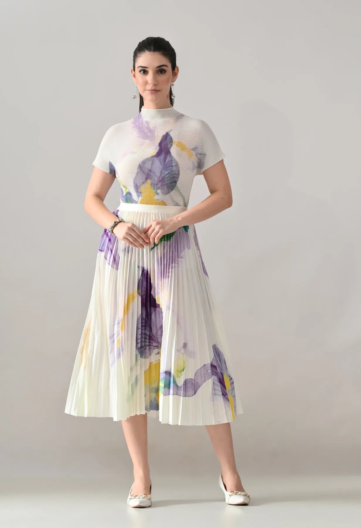 Chromatic Printed Pleated Two Piece Set