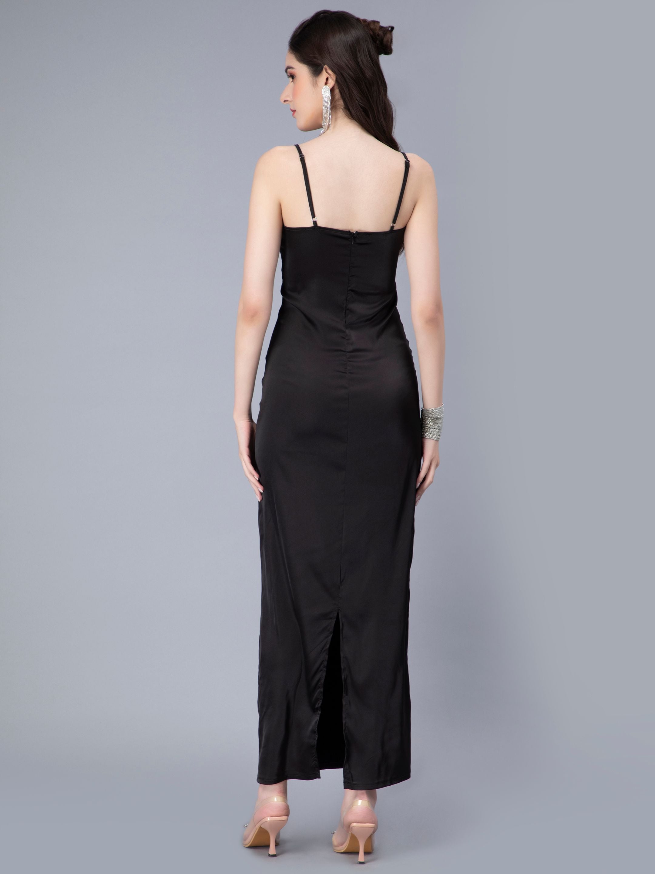 Rhinestones Embellished Satin Dress