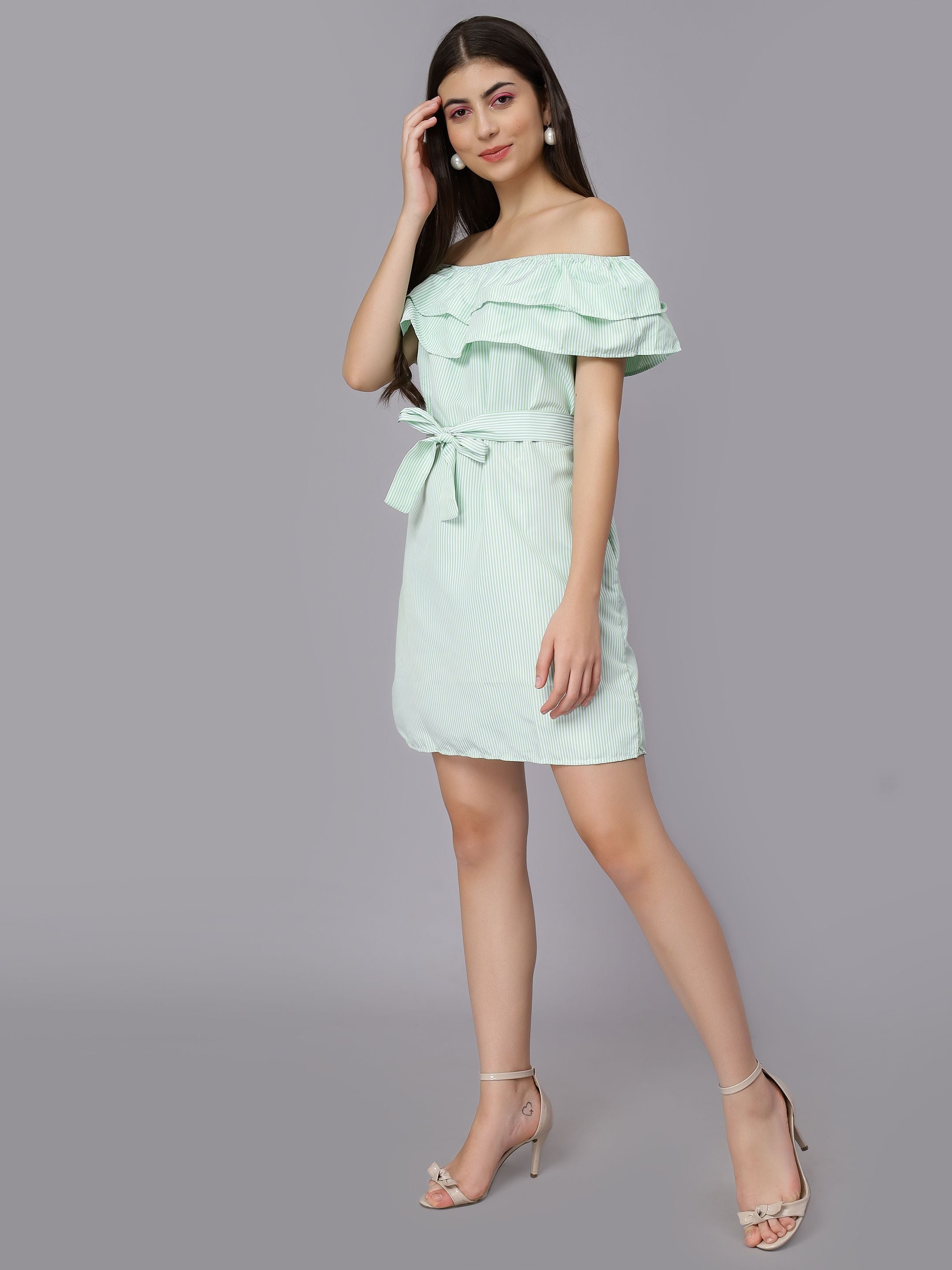 Striped Off-Shoulder Short Dress