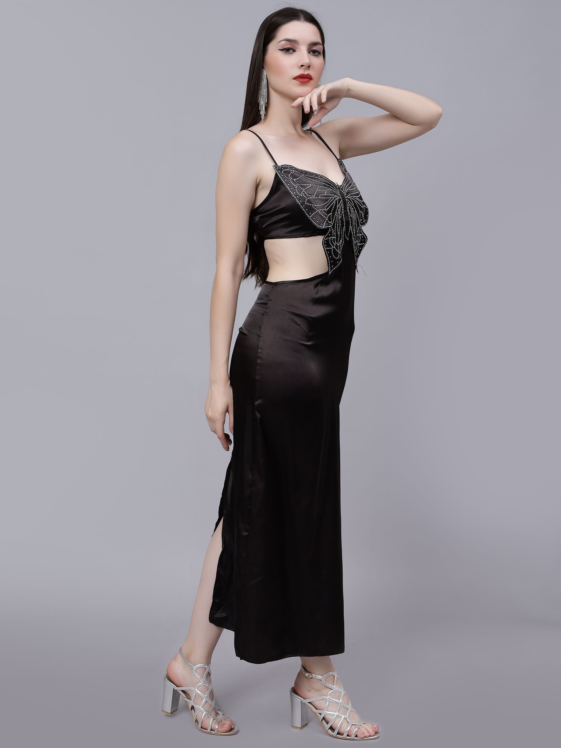 Rhinestone Butterfly Patch Slip Dress