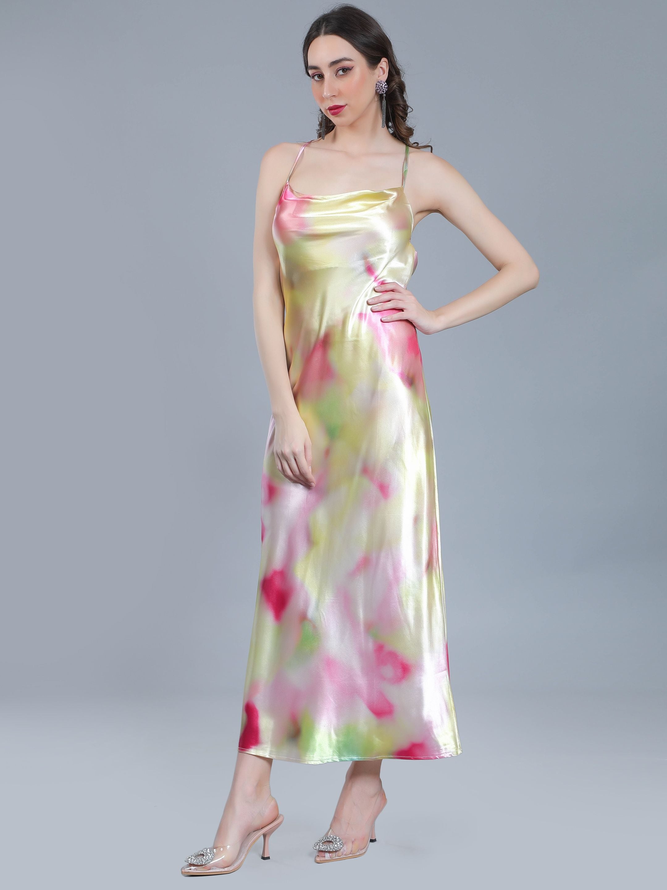 Splash Color Cowl Slip Dress