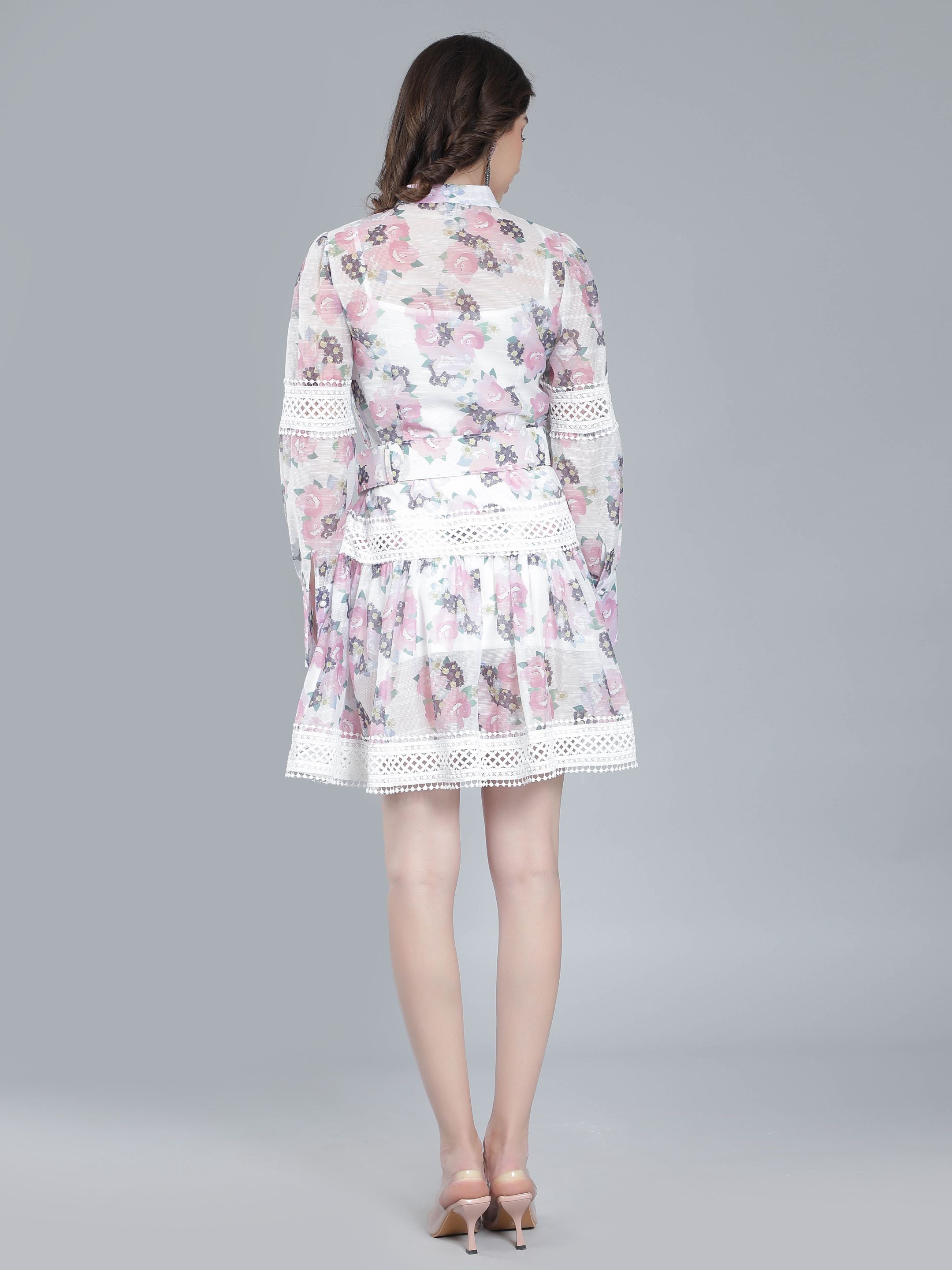 Lace Floral Belted Dress