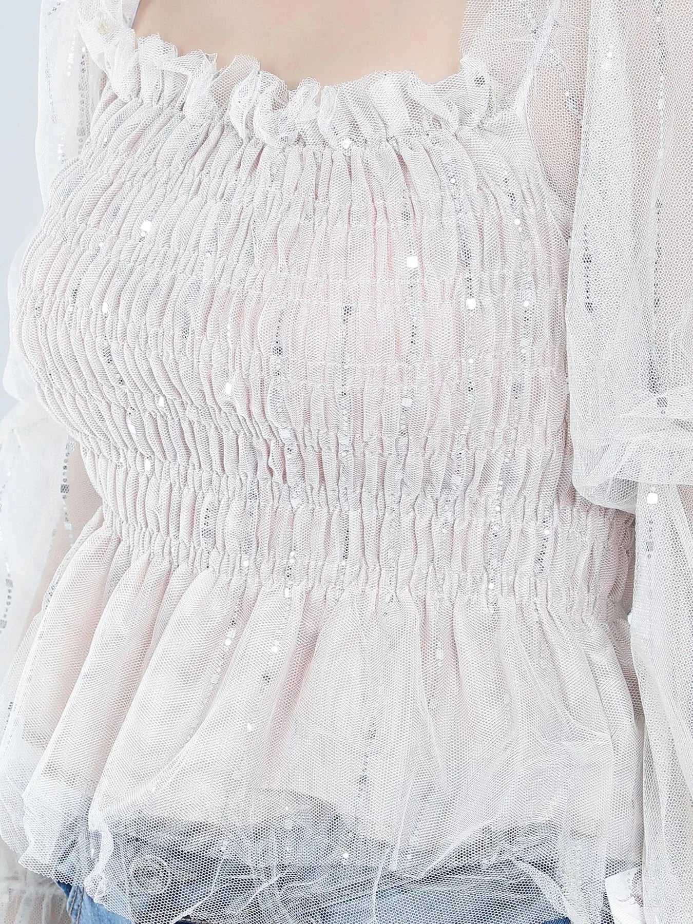 Tulle Smocking Glitter Top