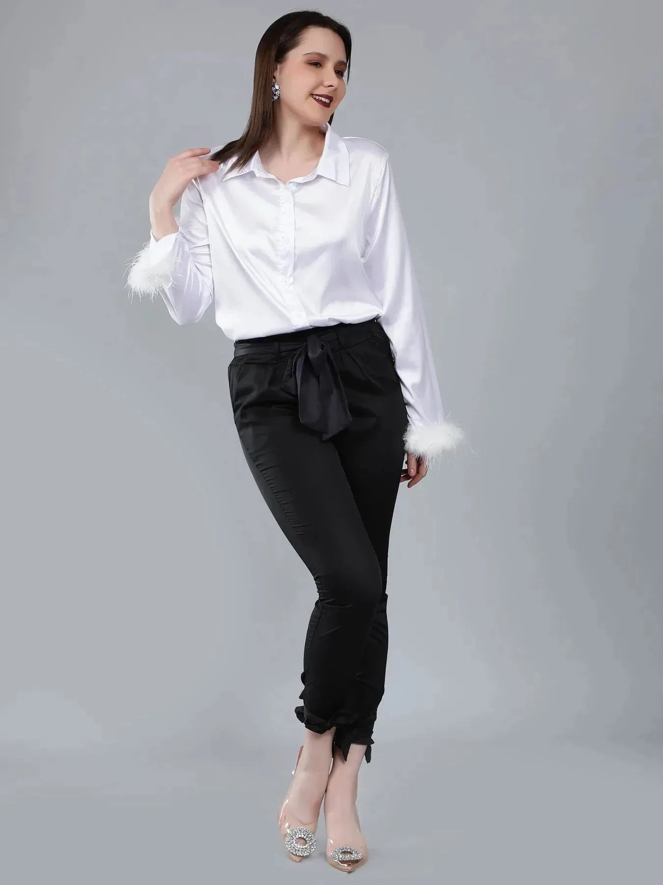 Feather Cuff Satin Shirt