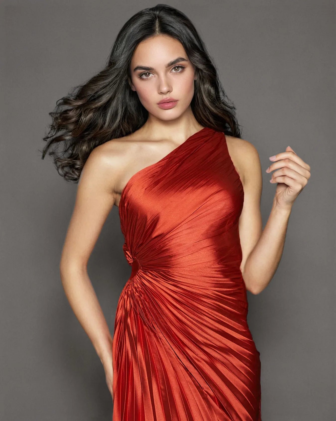 One-Shoulder Pleated Maxi Dress