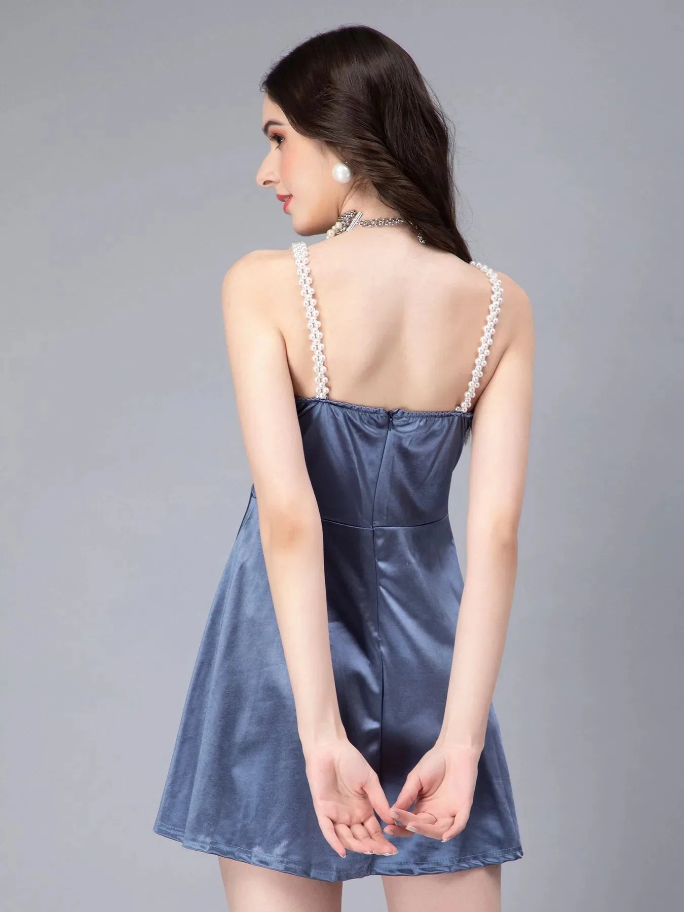 Pearl Straps Front Overlap Dress