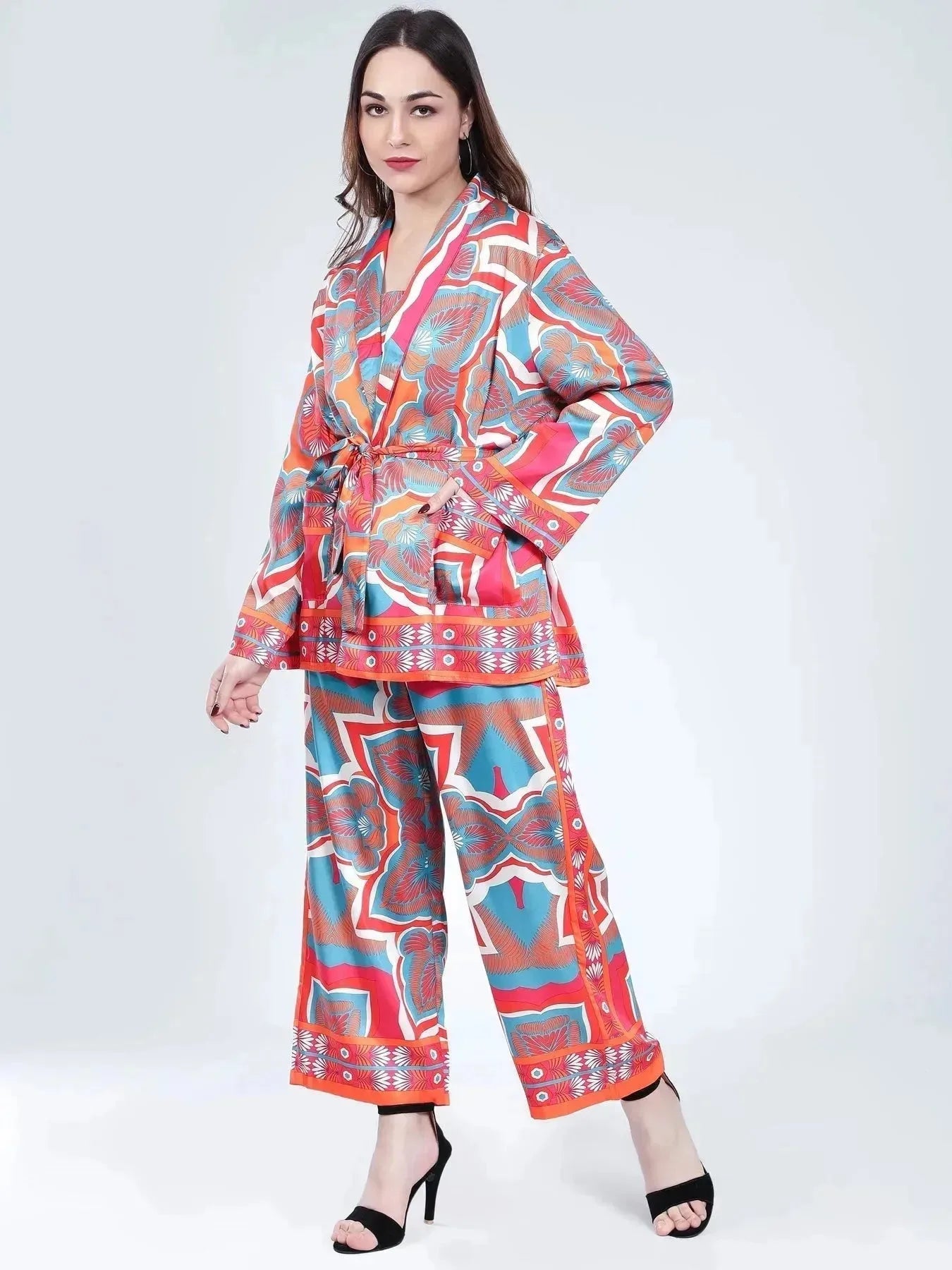 Tropical Printed Kimono Three-Piece Set