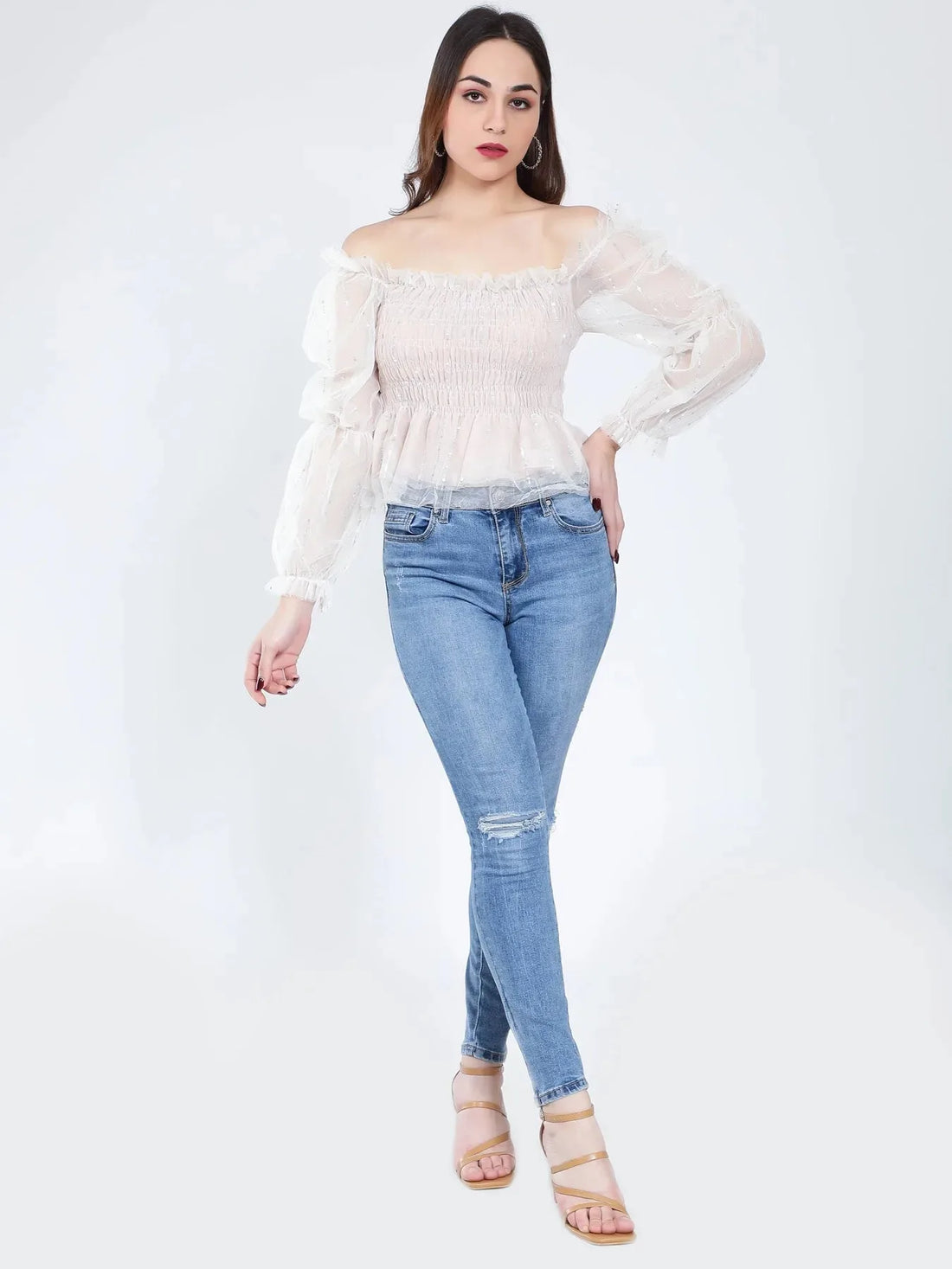 Tulle Smocking Glitter Top