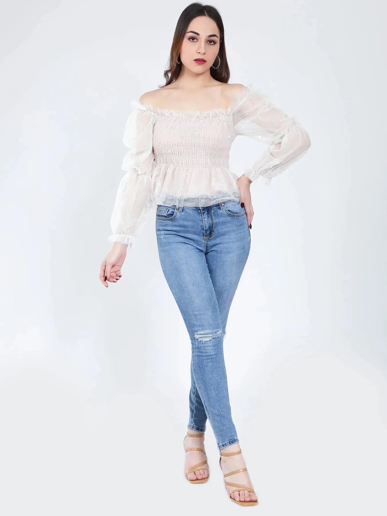 Tulle Smocking Glitter Top