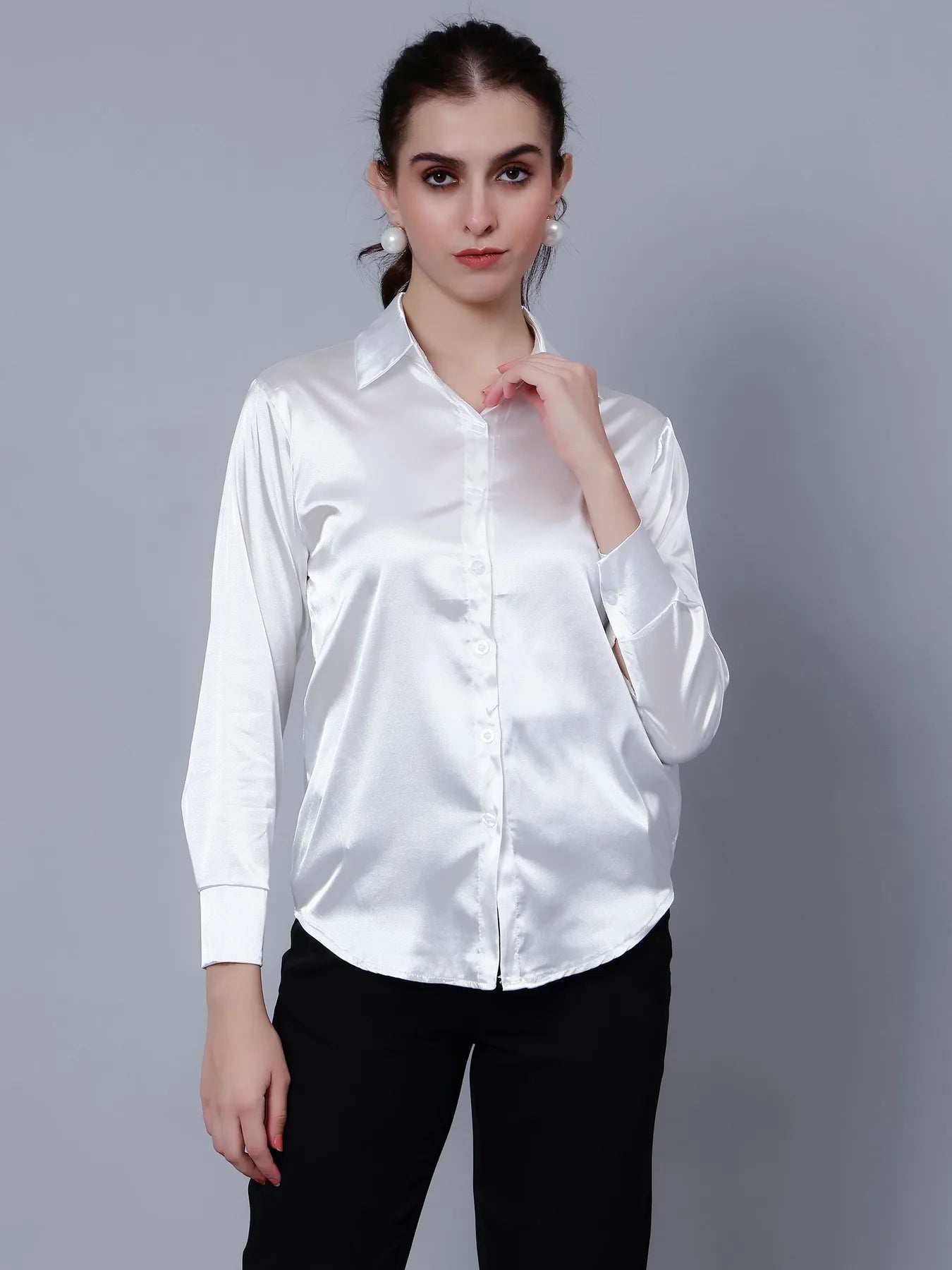 Elegant Ribbon Satin Shirt