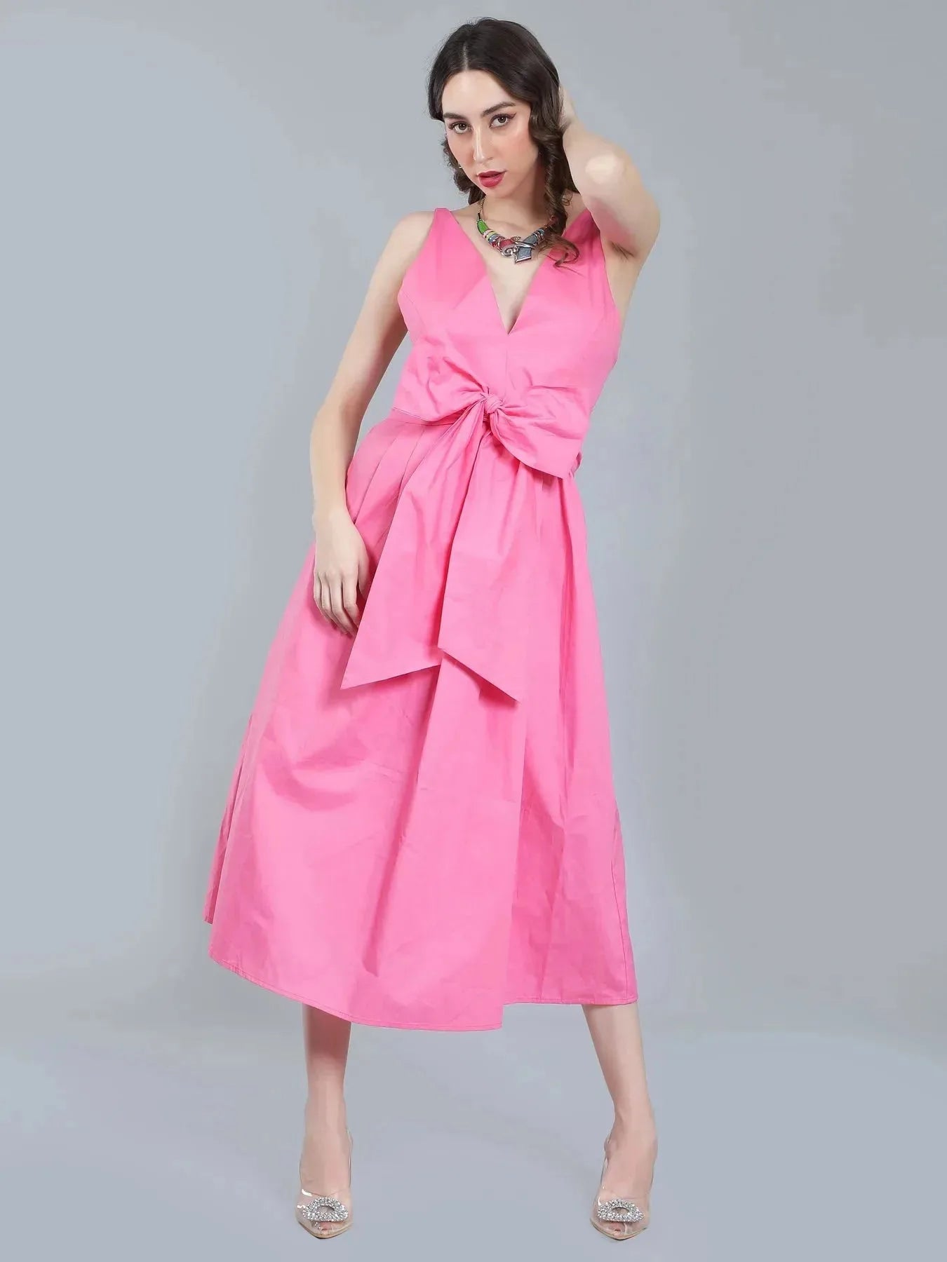 Deep V-Neck Cotton Dress