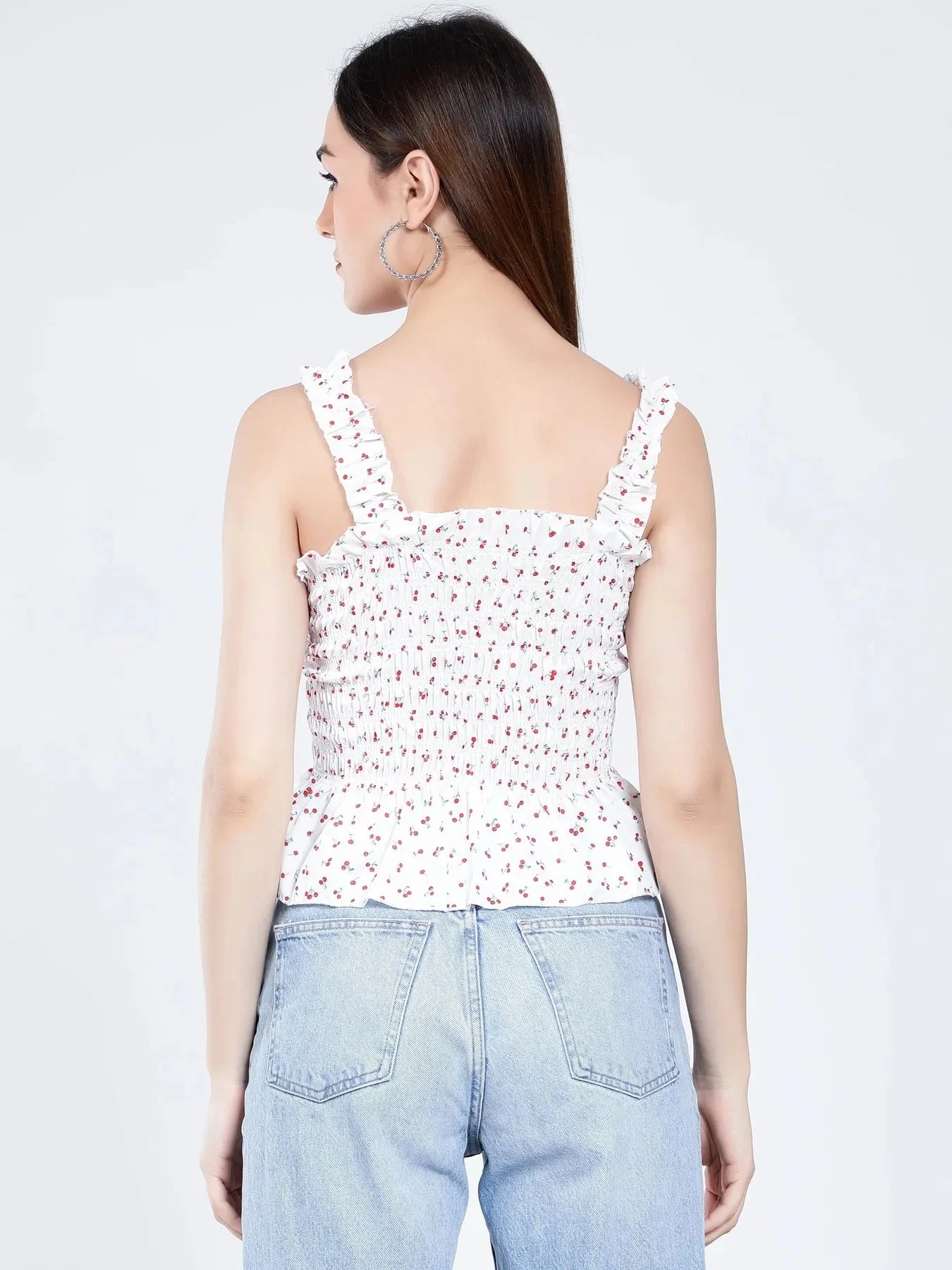 Smocking Cherry Print Top