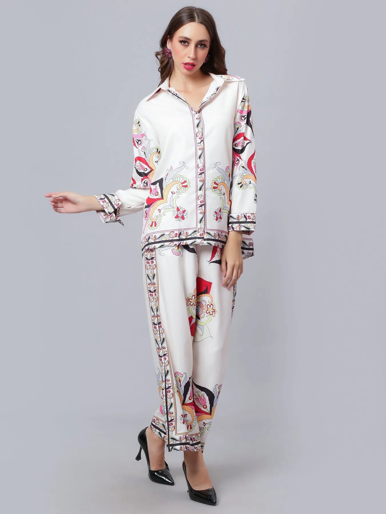 Geometric Floral Pattern Two-Piece Set
